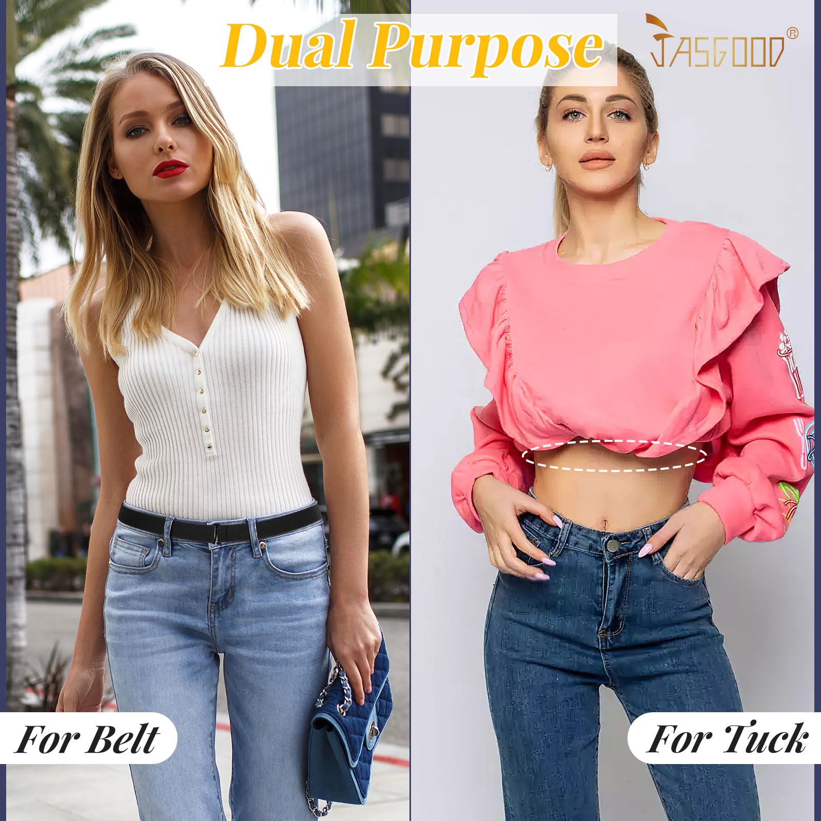 JASGOOD Crop Top Tuck Waist Band Adjustable Band Tucking Sweaters Shirts Elastic Stretch Belts for Women Change Style of Tops - JASGOOD OFFICIAL