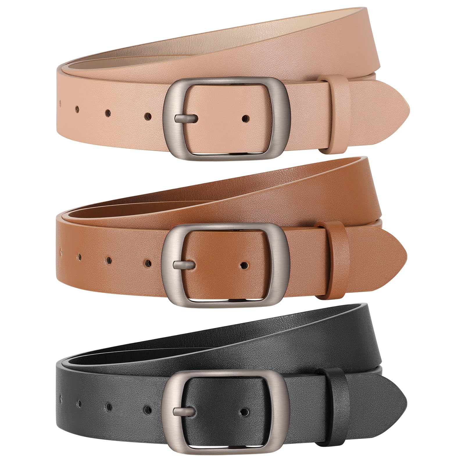 JASGOOD 3 PACK Women Belts for Jeans Pants Fashion Ladies Leather Waist Belt with Gold Buckle - JASGOOD OFFICIAL