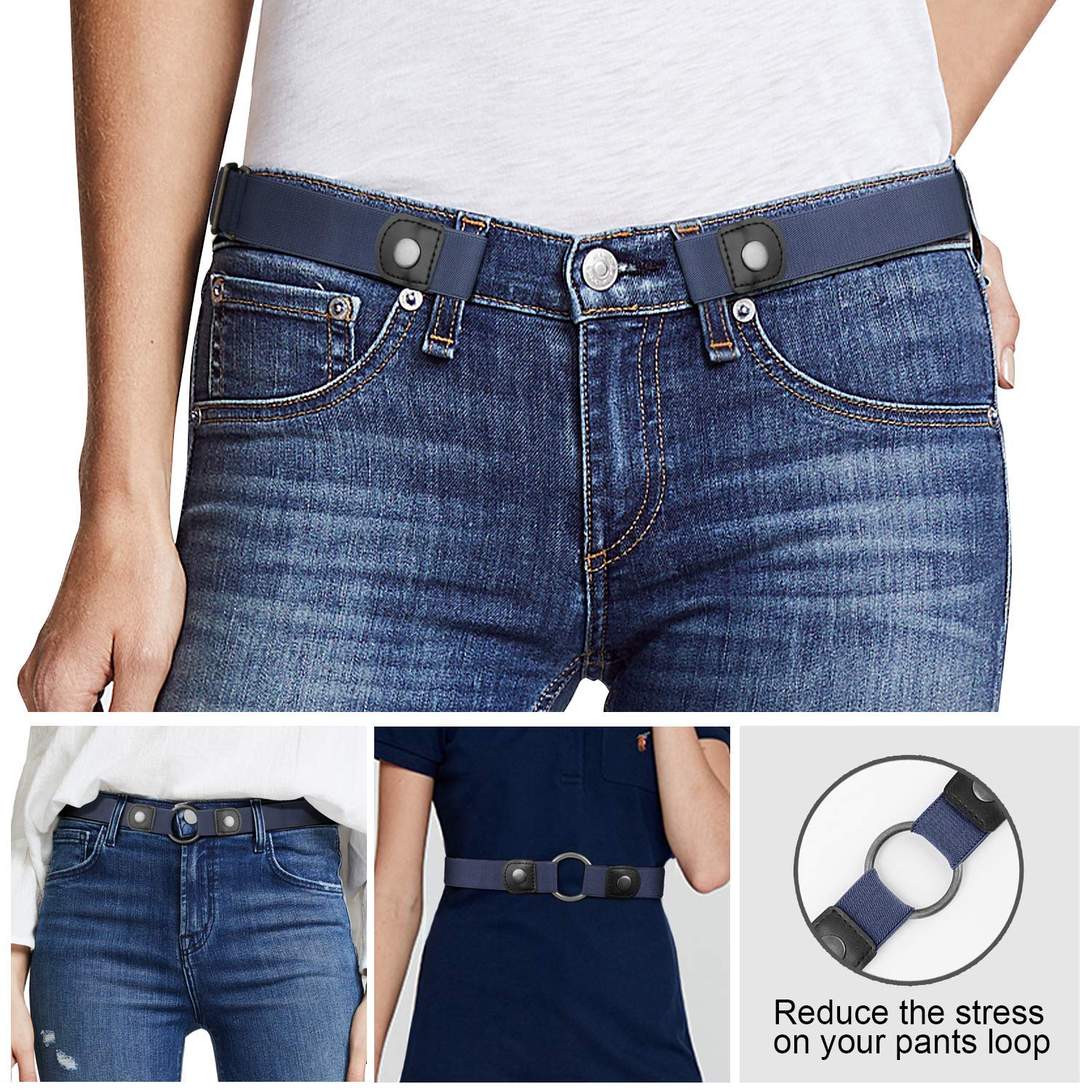 JASGOOD No Buckle Stretch Belt for Women and Men Invisible Elastic Waist Belts for Jeans Pants