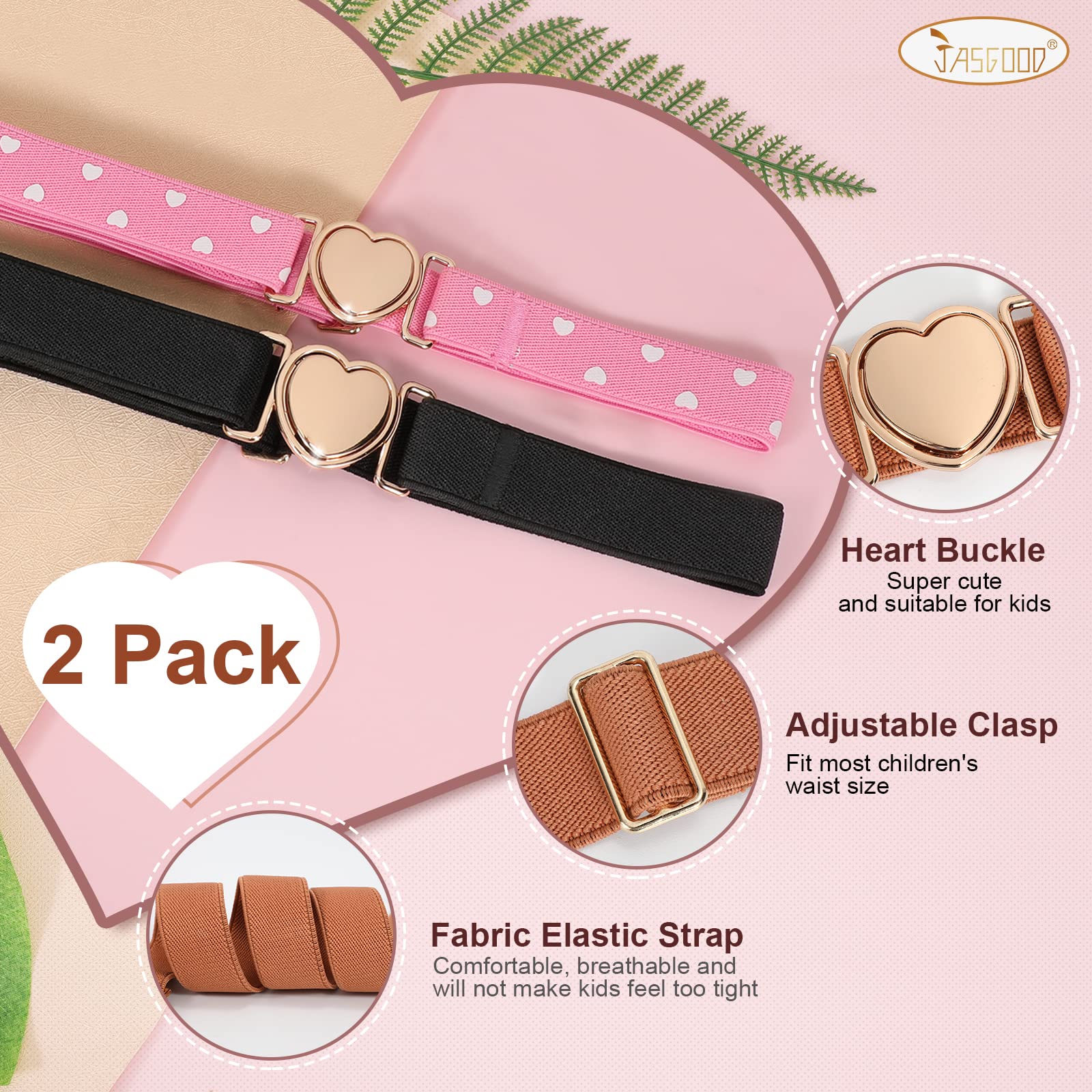 JASGOOD Elastic Belts for Toddler Kids Adjustable Boys Girls Teens Stretch Belts with Heart Buckle for Back to School - JASGOOD OFFICIAL