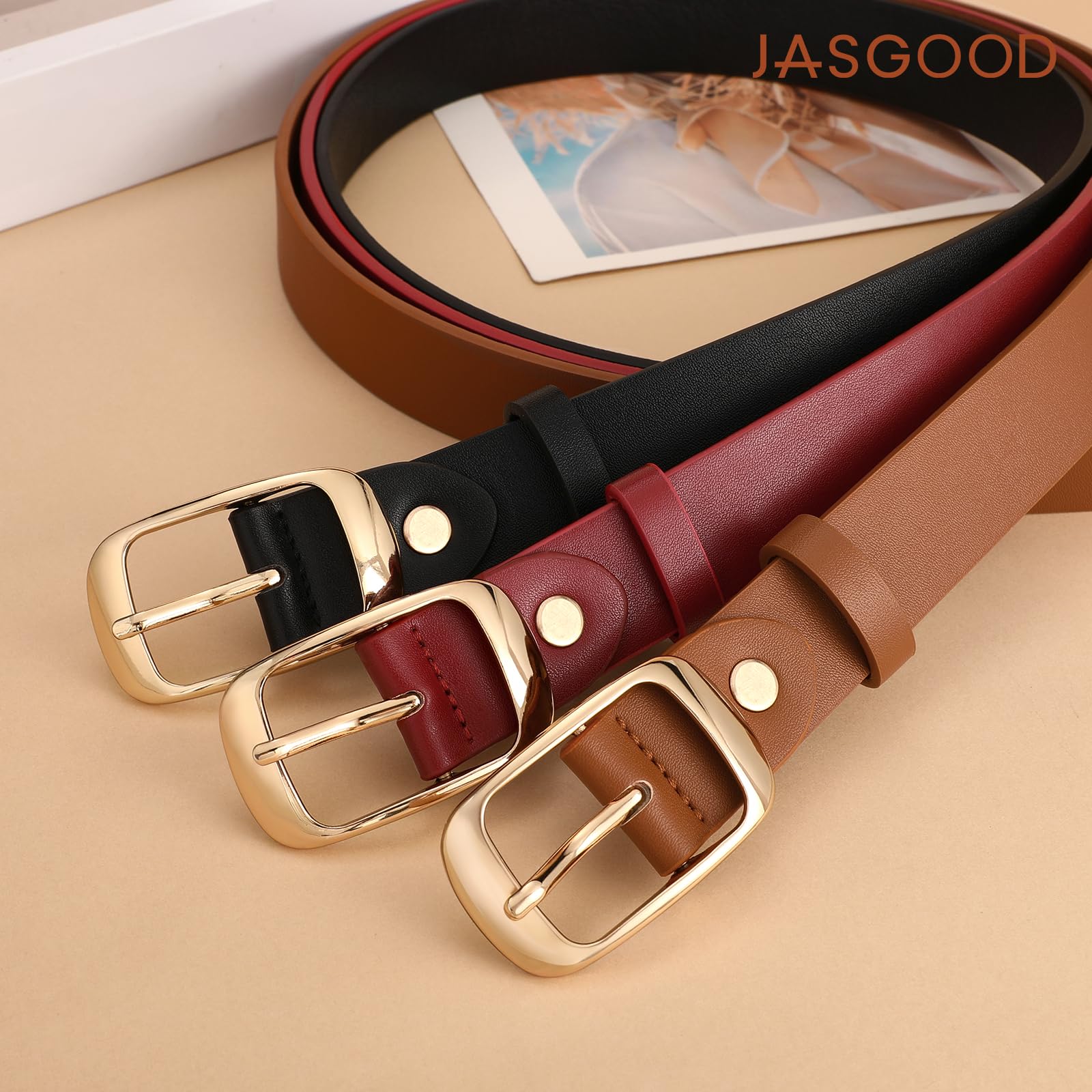 JASGOOD 3 PACK Women Belts for Jeans Pants Fashion Ladies Leather Waist Belt with Gold Buckle - JASGOOD OFFICIAL