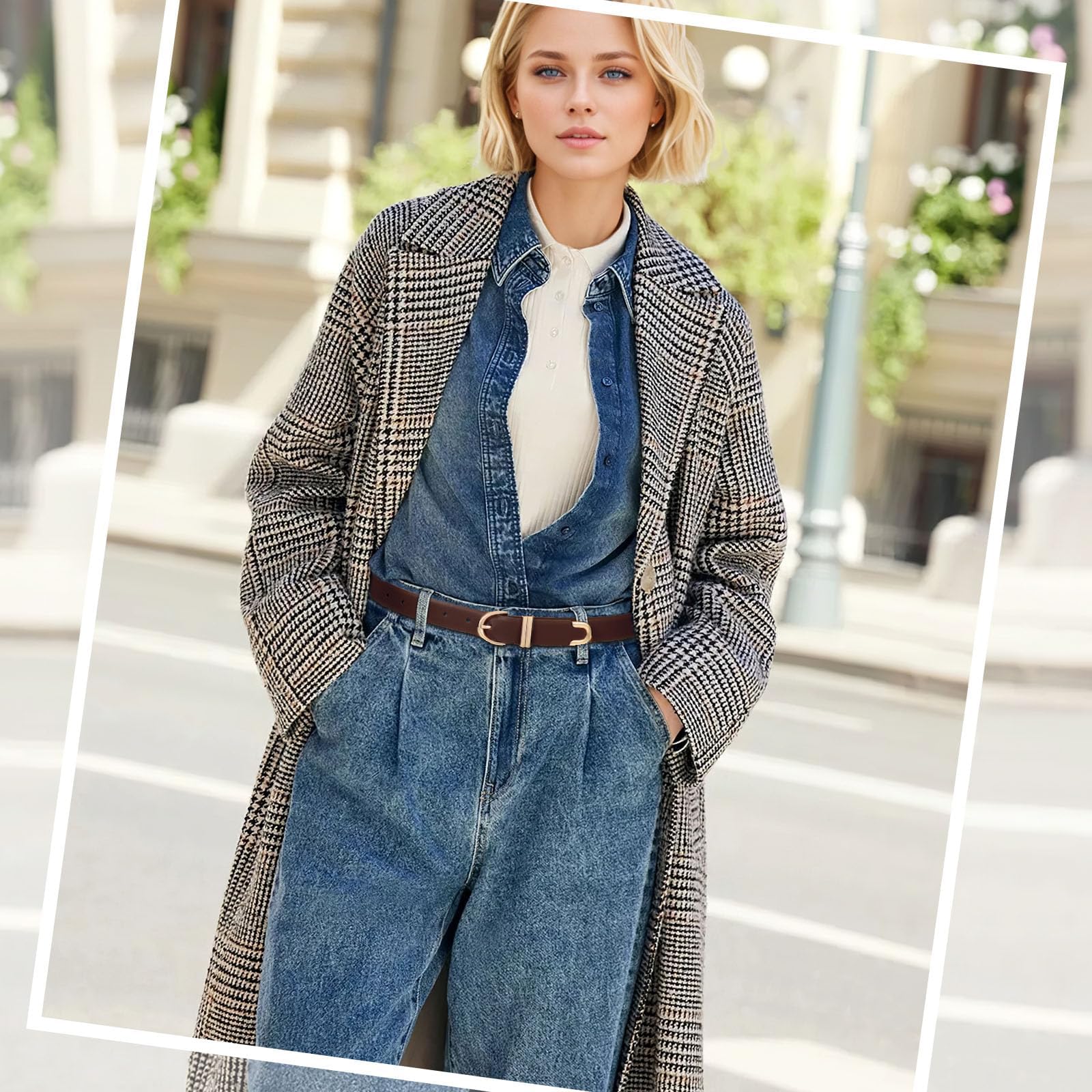 JASGOOD Women Leather Belt for Jeans Pants Fashion Gold Buckle Ladies Waist Belt