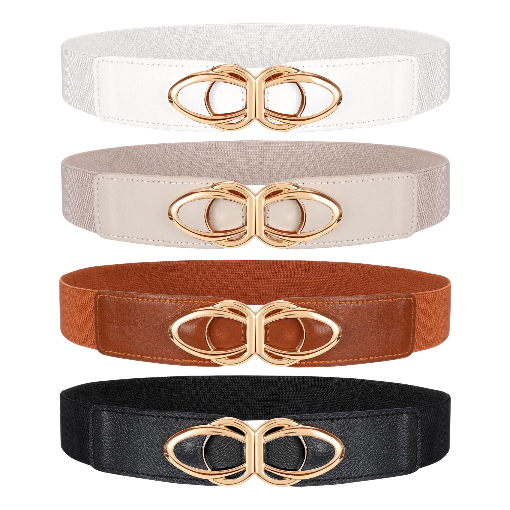 WERFORU Women Thin Elastic Belts,Skinny Stretch Vintage Fashion Waistband for Dress with Gold Buckle 4 Pack