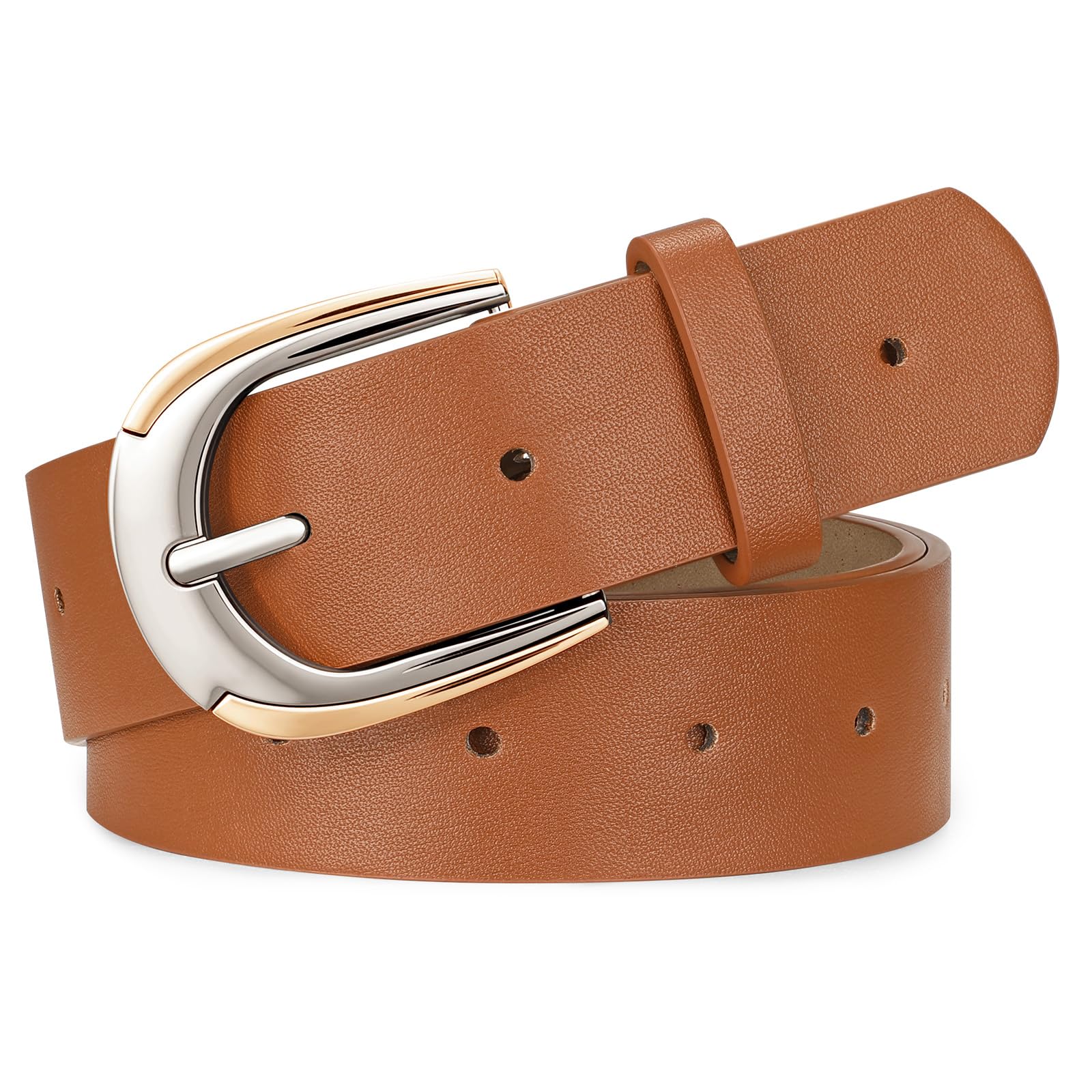 JASGOOD Leather Belts for Women Ladies Casual Belt for Jeans Pants Dresses with Gold and Silver Buckle