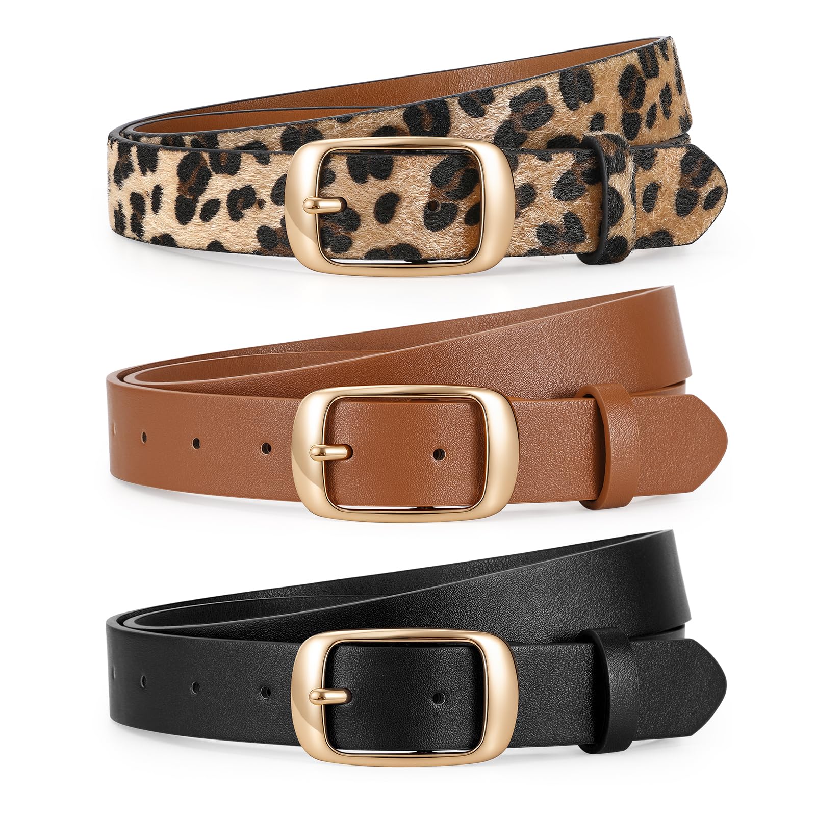 JASGOOD 3 PACK Women Belts for Jeans Pants Fashion Ladies Leather Waist Belt with Gold Buckle - JASGOOD OFFICIAL