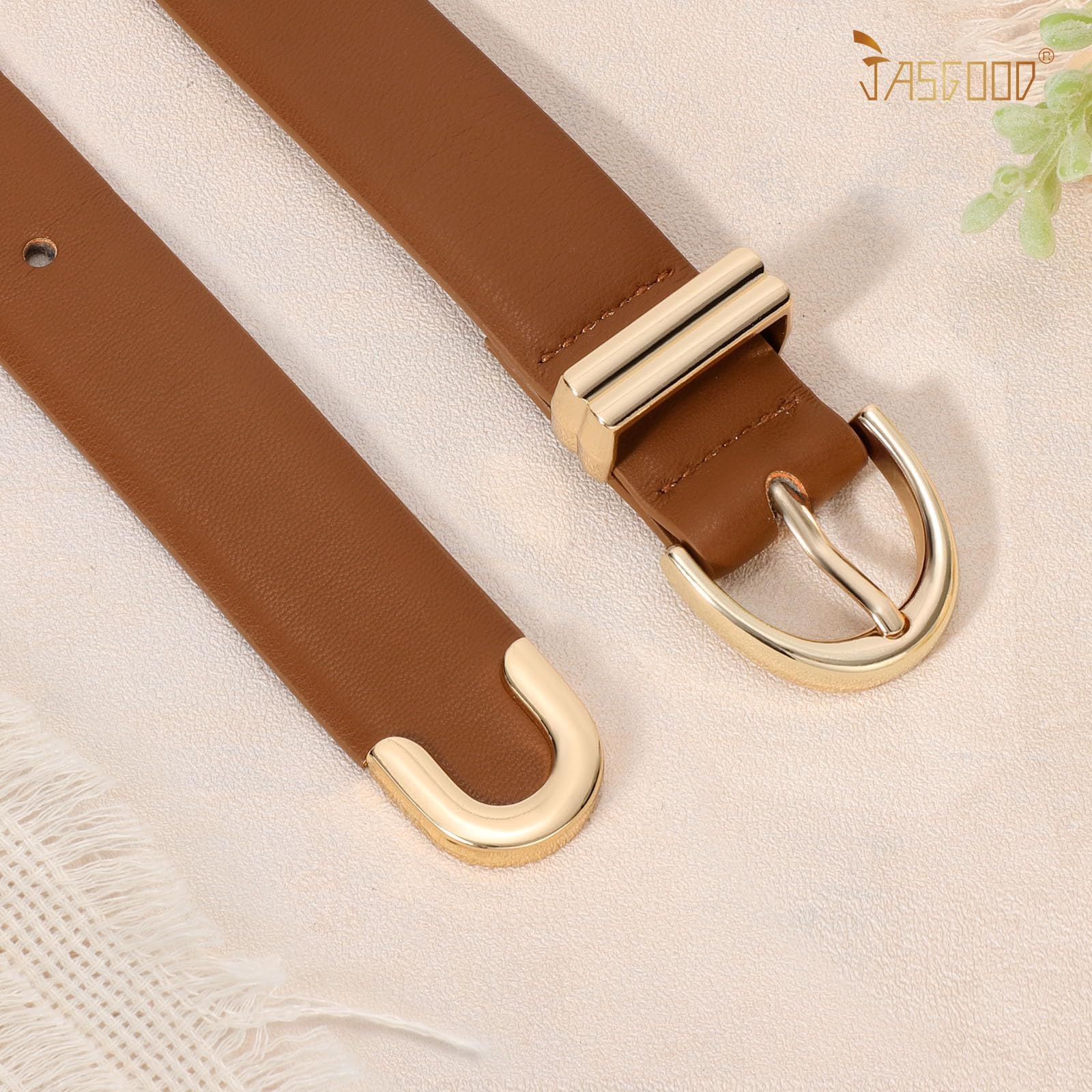 JASGOOD Women Leather Belt for Jeans Pants Fashion Gold Buckle Ladies Waist Belt