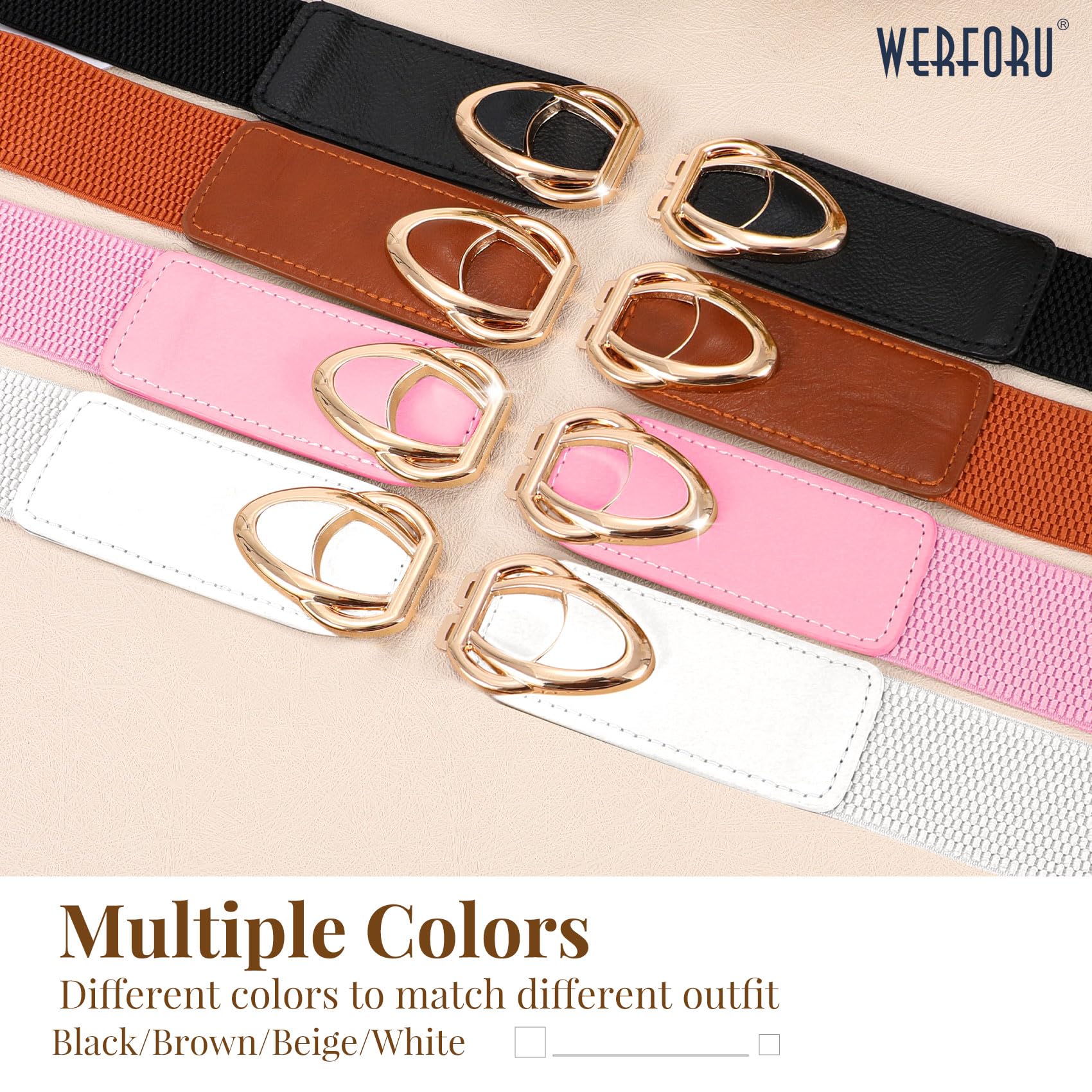 WERFORU Women Thin Elastic Belts,Skinny Stretch Vintage Fashion Waistband for Dress with Gold Buckle 4 Pack