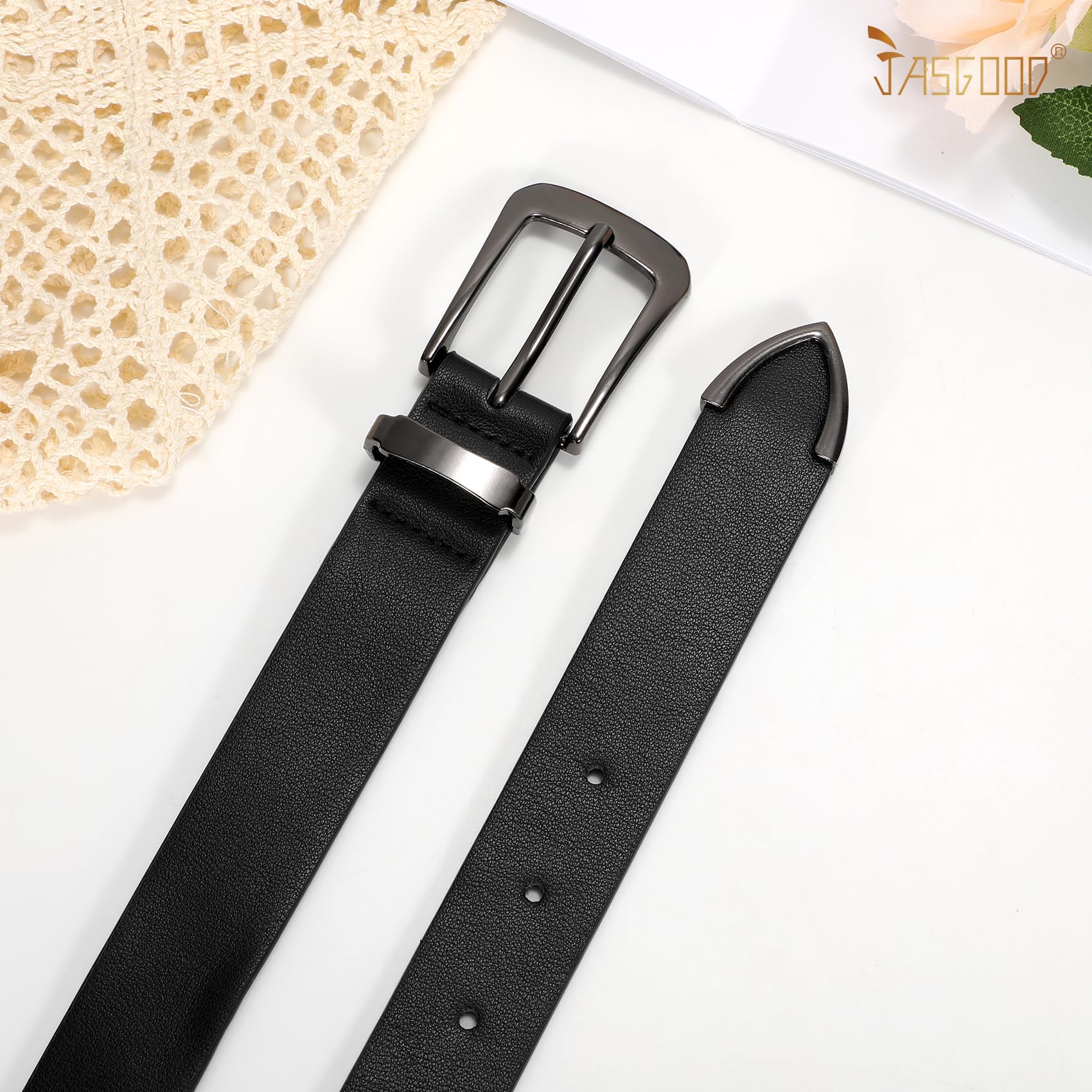JASGOOD Women Leather Belt for Jeans Pants Ladies Waist Belt for Dress with Silver Buckle