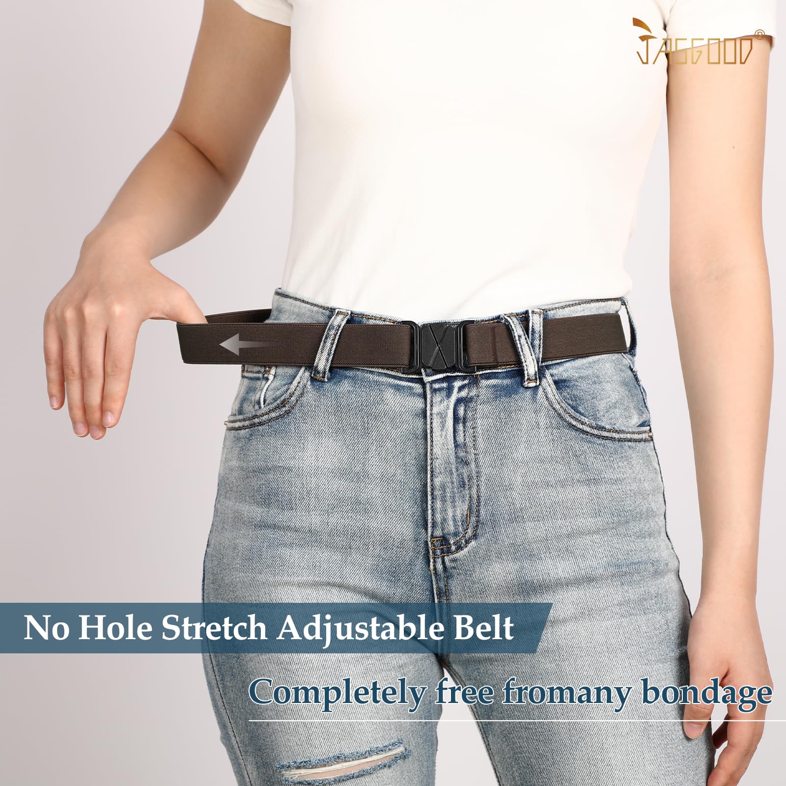 JASGOOD Women No Show Stretch Belt Flat Buckle Elastic Web Belt for Jeans Pants Dresses