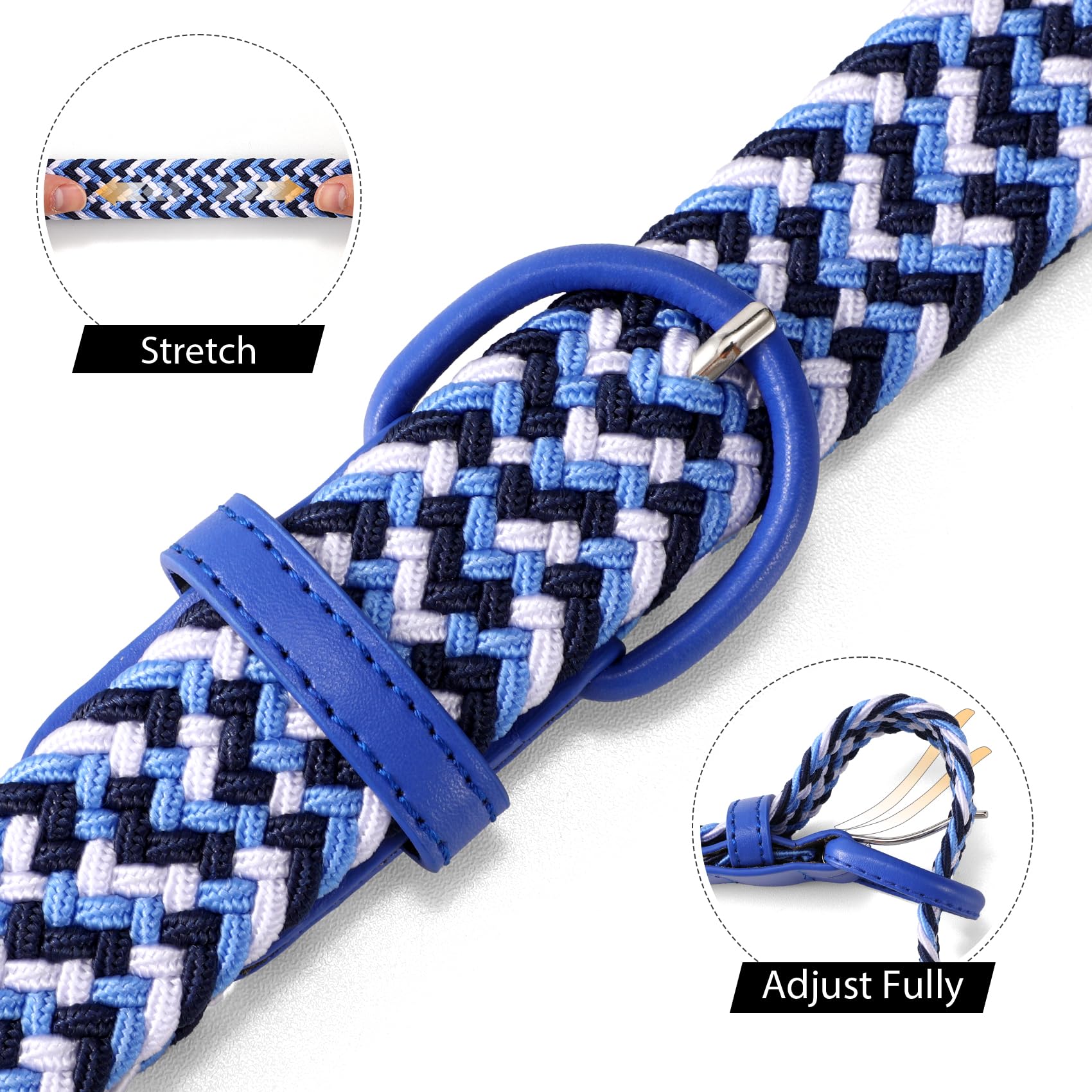 JASGOOD Women Braided Woven Elastic Stretch Belt Leather Covered Buckle Canvas Plus Size Belt for Jeans Pants