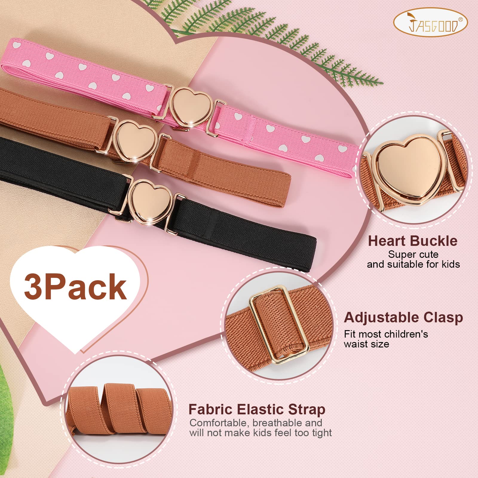 JASGOOD Elastic Belts for Toddler Kids Adjustable Boys Girls Teens Stretch Belts with Heart Buckle for Back to School - JASGOOD OFFICIAL