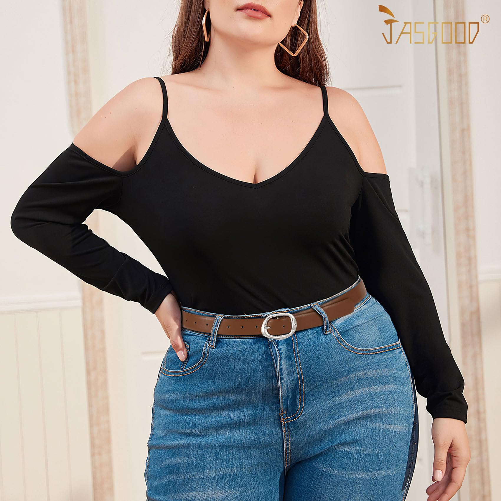 Women Leather Belt for Jeans Pants Ladies Casual Waist Belt Fashion Women Belt with Gold Buckle - JASGOOD OFFICIAL