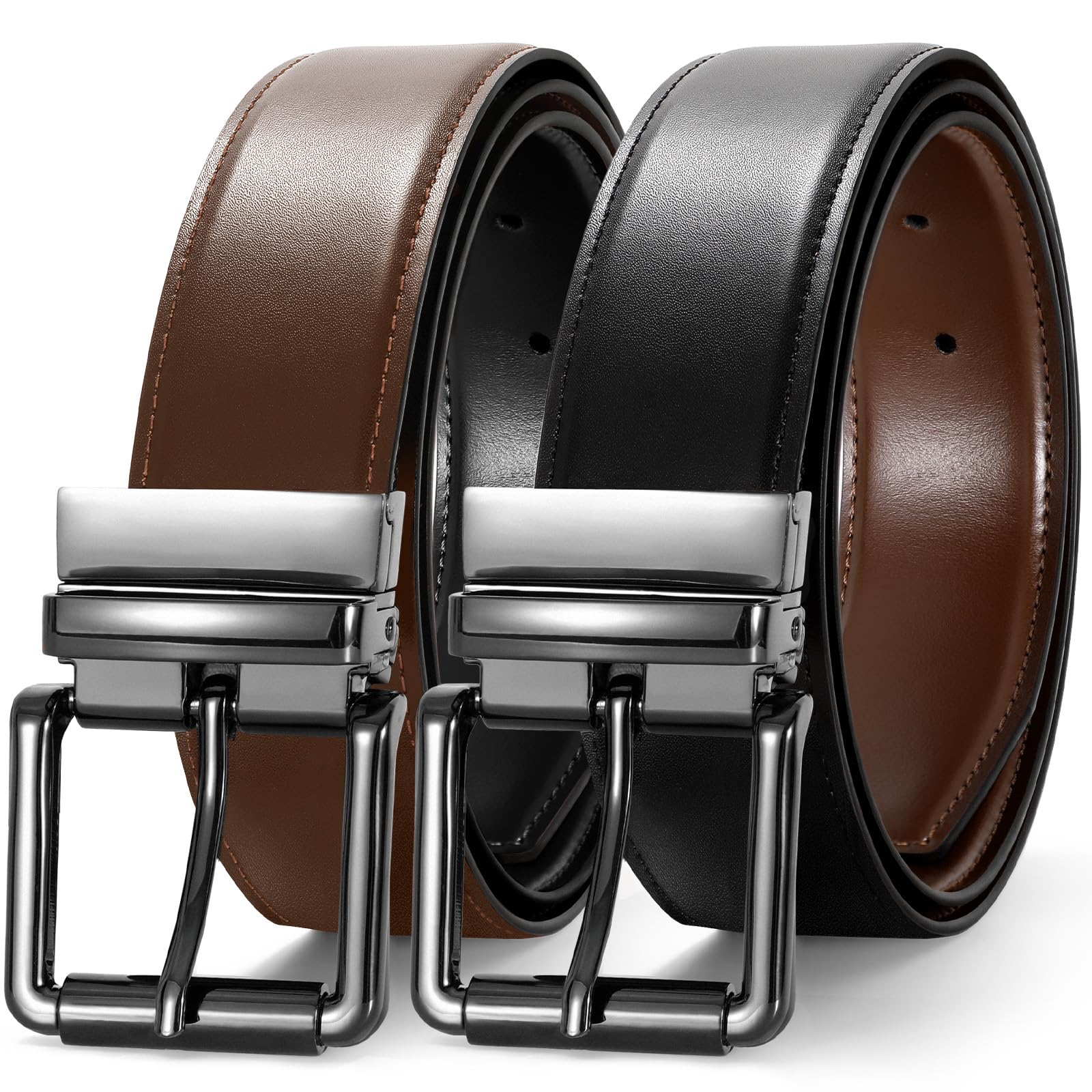JASGOOD Men's Belt, Reversible Leather Belts for Men for Dress Pants, One Reverse For 2 Sides Casual Belt