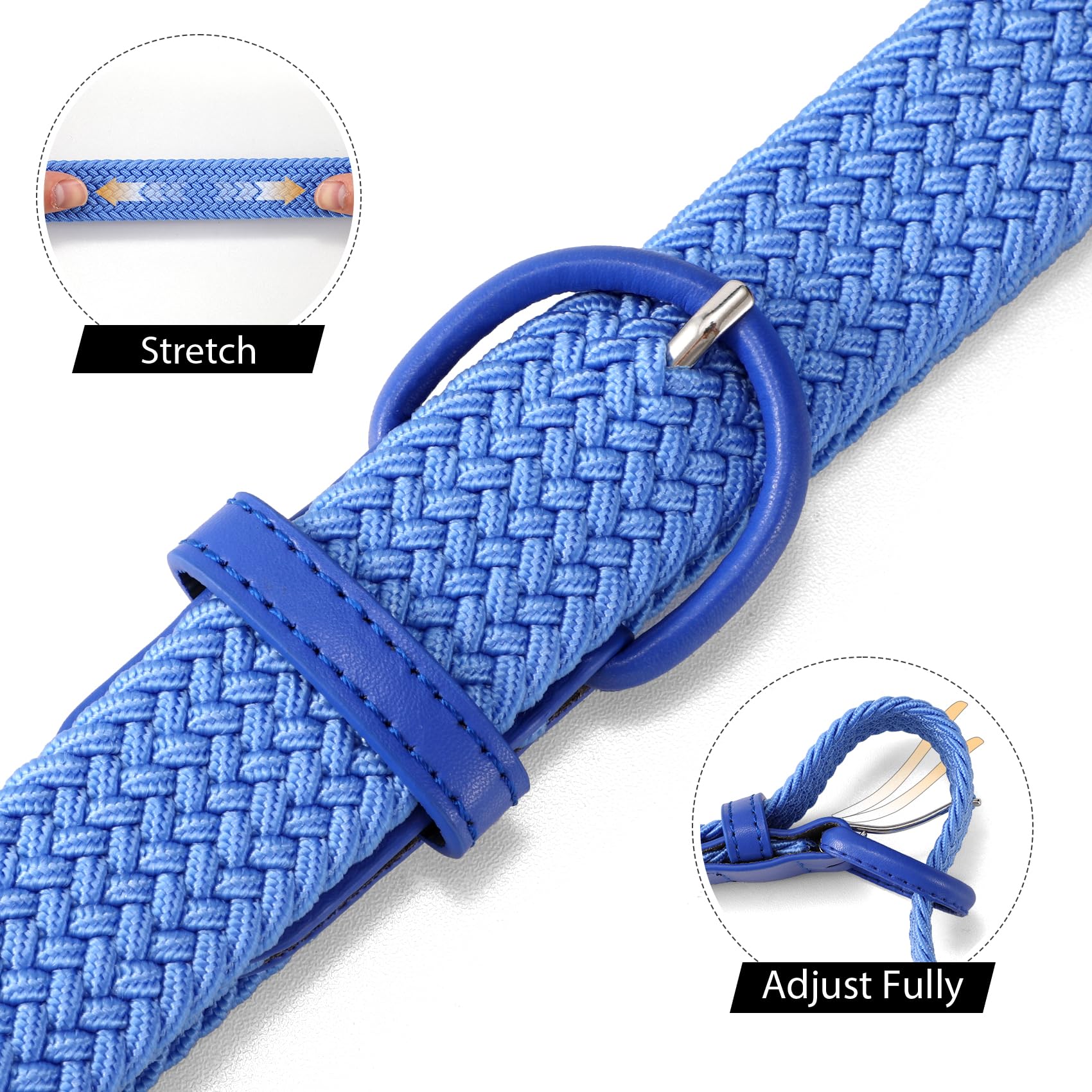 JASGOOD Women Braided Woven Elastic Stretch Belt Leather Covered Buckle Canvas Plus Size Belt for Jeans Pants