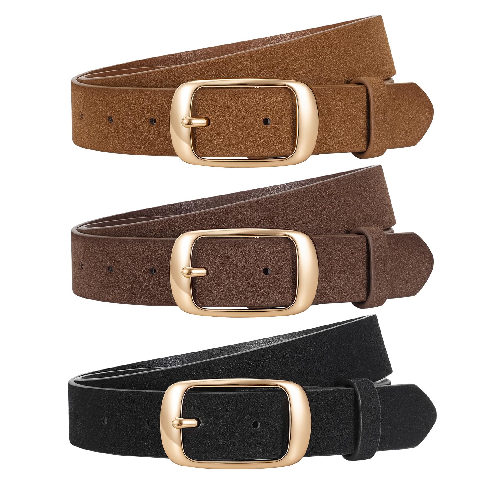 JASGOOD 3 PACK Women Belts for Jeans Pants Fashion Ladies Leather Waist Belt with Gold Buckle - JASGOOD OFFICIAL