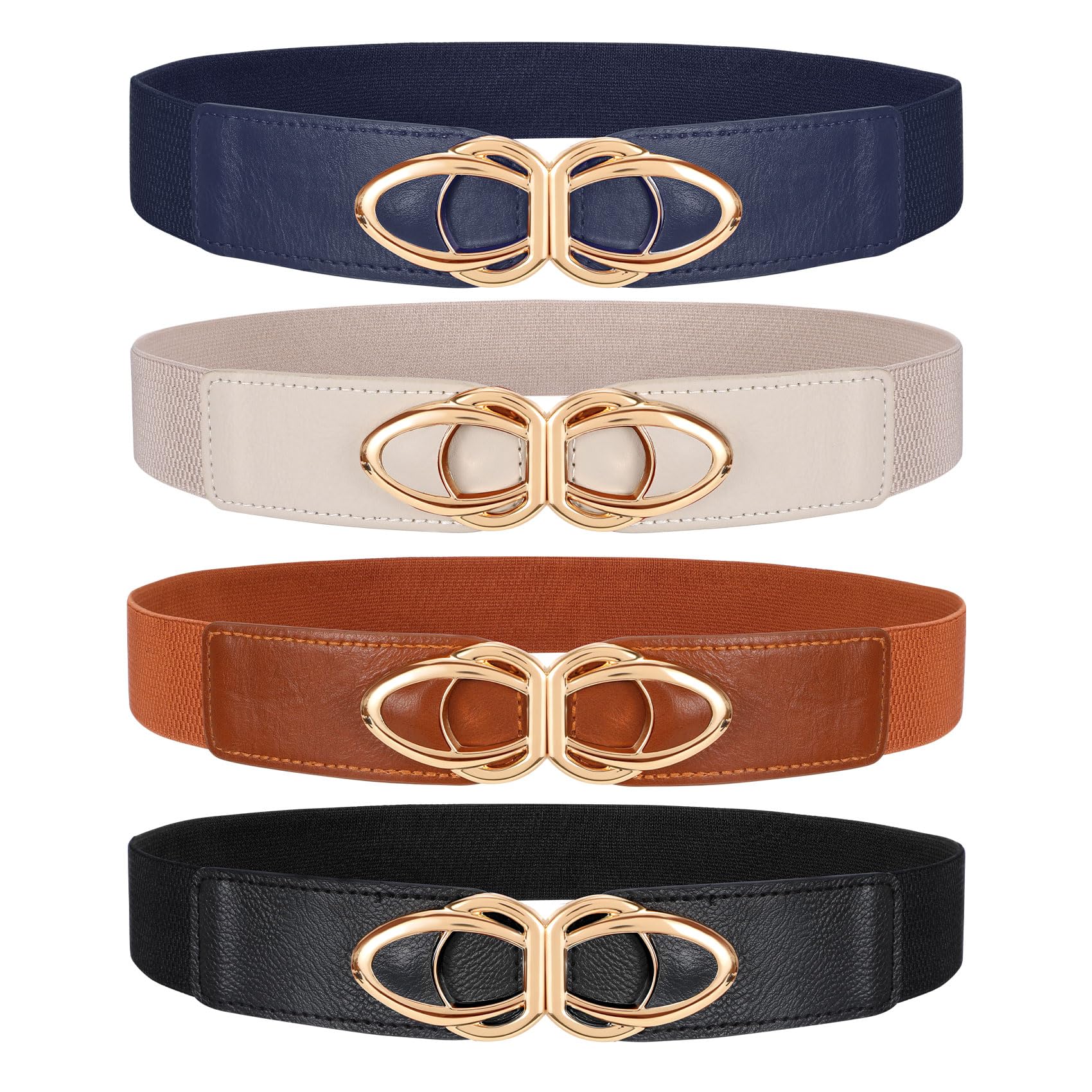 WERFORU Women Thin Elastic Belts,Skinny Stretch Vintage Fashion Waistband for Dress with Gold Buckle 4 Pack