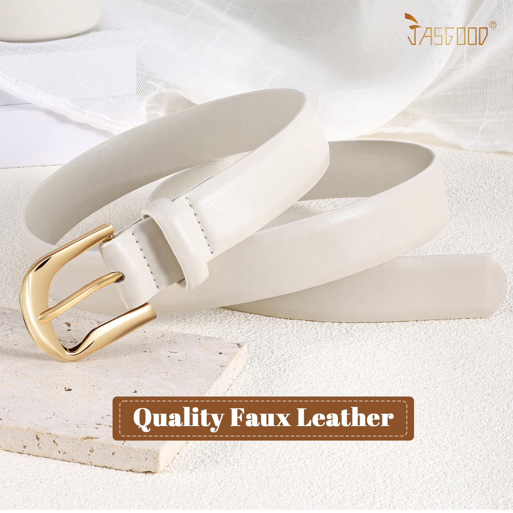 JASGOOD Women Leather Belts Plus Size Faux Leather Belt for Jeans Pants Fashion Ladies Waist Belt with Gold Buckle