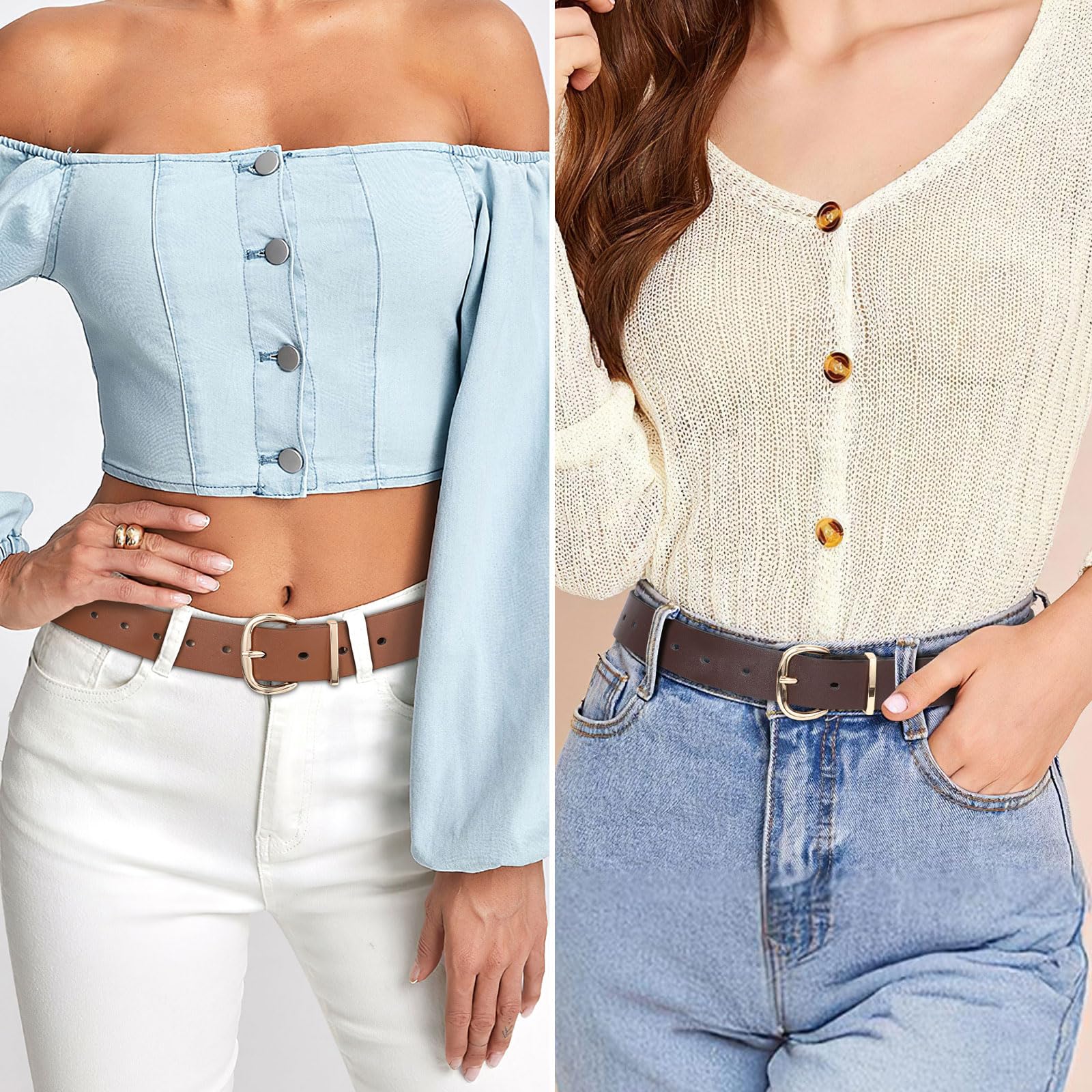 JASGOOD 3 Pack Belts for Women Leather Waist Belts for Jeans Dresses Pants Ladies Fashion Belt with Gold Buckle