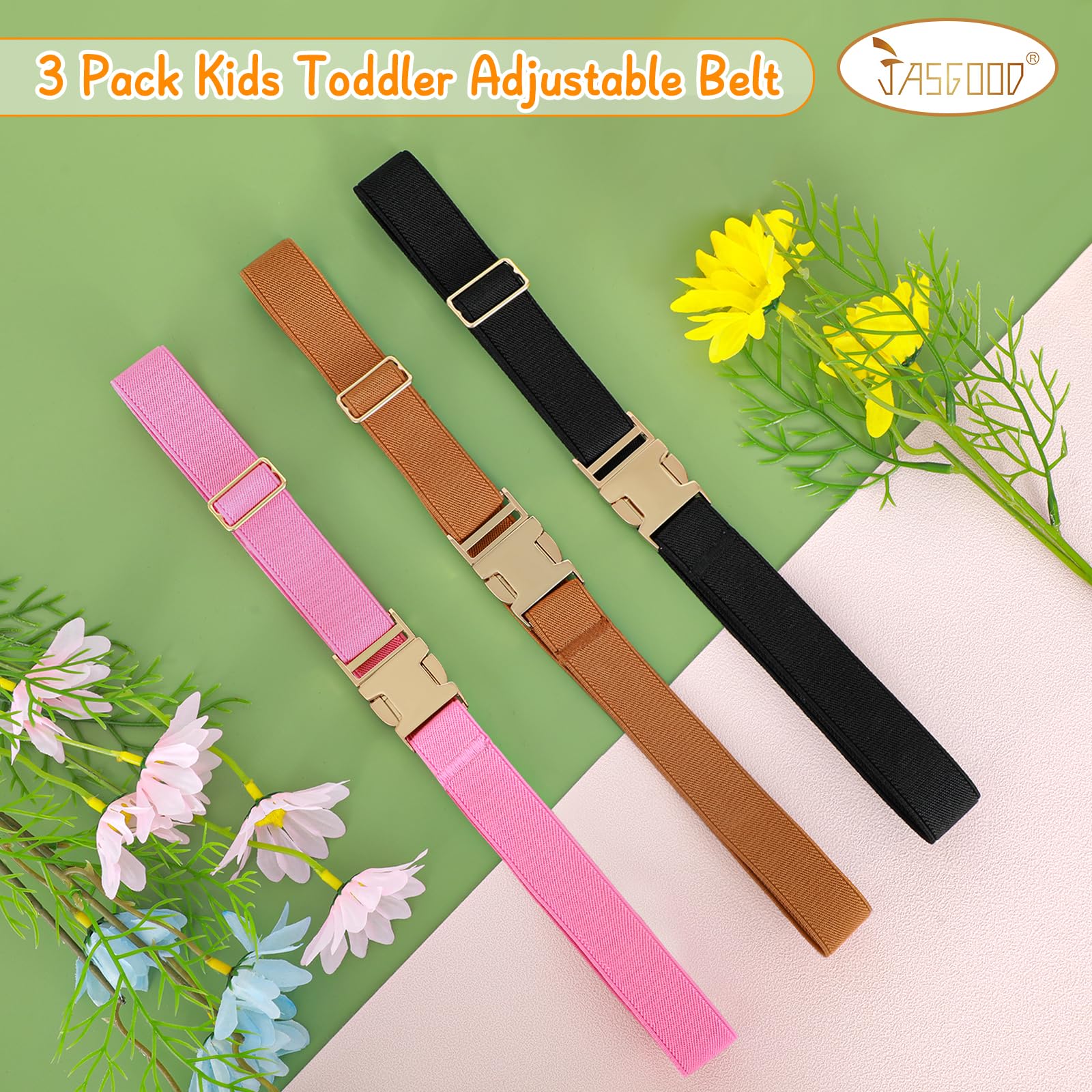 JASGOOD Kids Toddler Adjustable Elastic Belt, Easy to Use Gold Buckle for Girls Boys
