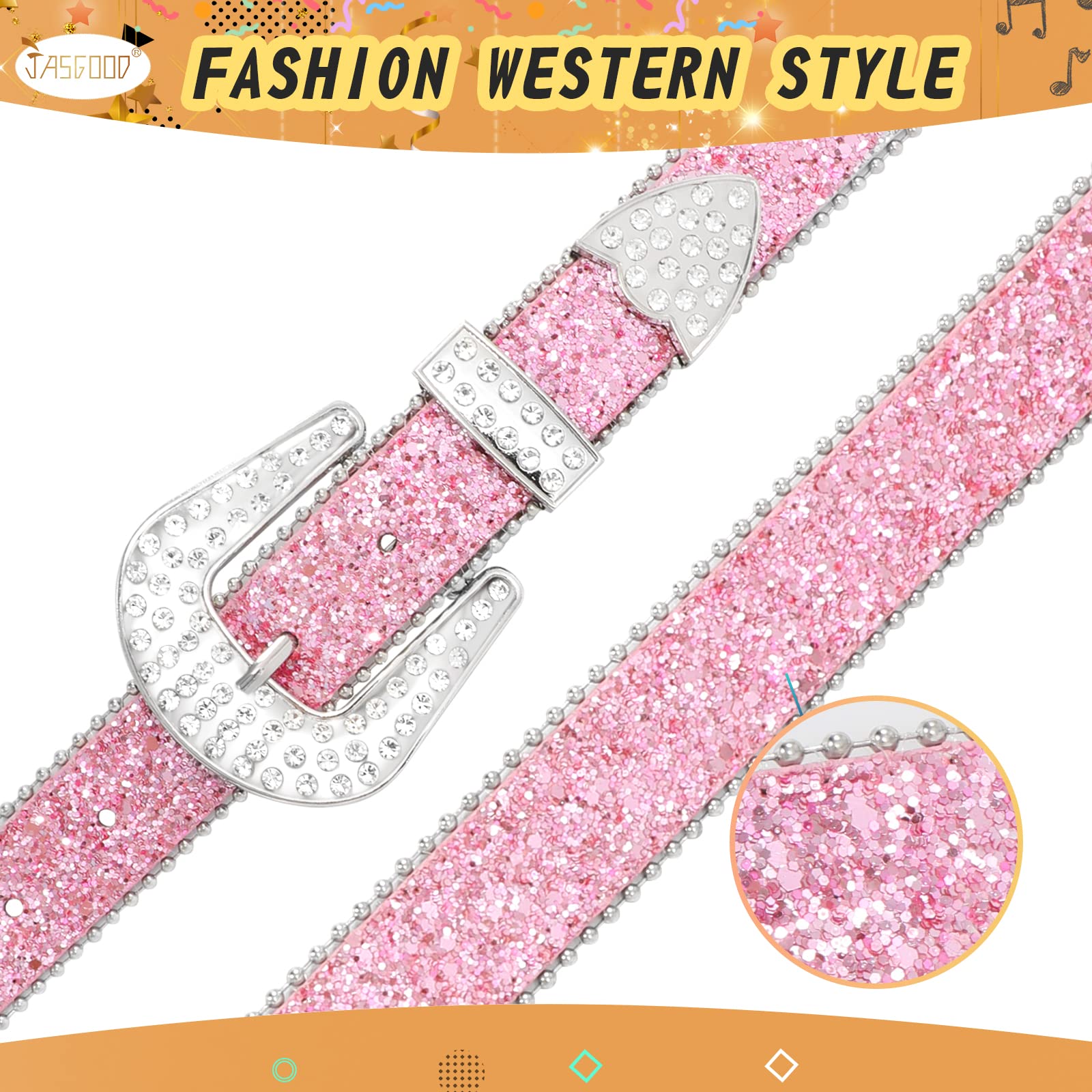JASGOOD Kids Rhinestone Belt for Girls and Boys,Western Cowgirl Cowboy Bling Studded Leather Belt for Jeans Dress