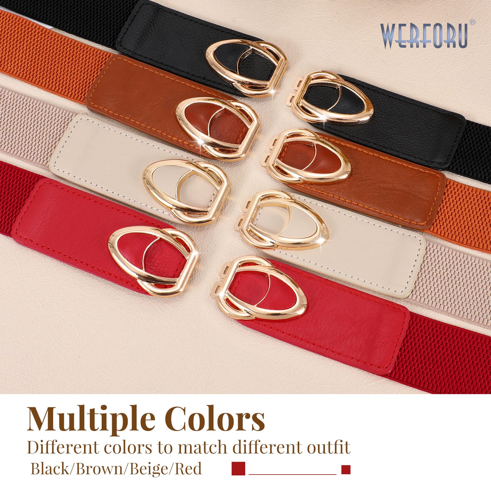 WERFORU Women Thin Elastic Belts,Skinny Stretch Vintage Fashion Waistband for Dress with Gold Buckle 4 Pack