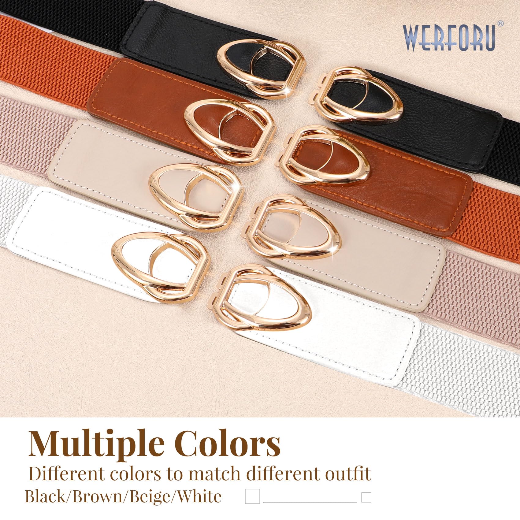 WERFORU Women Thin Elastic Belts,Skinny Stretch Vintage Fashion Waistband for Dress with Gold Buckle 4 Pack