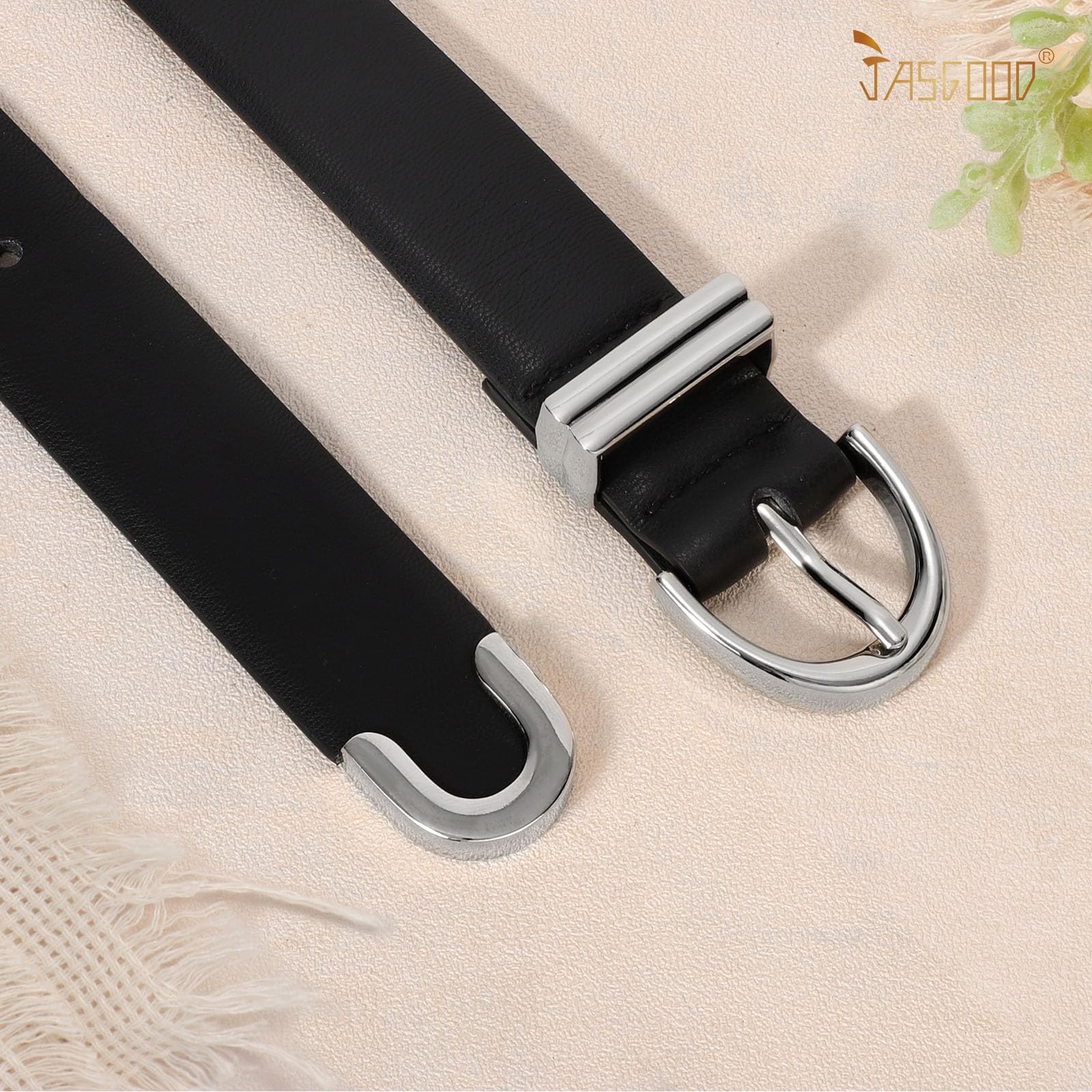 JASGOOD Women Leather Belt for Jeans Pants Fashion Gold Buckle Ladies Waist Belt