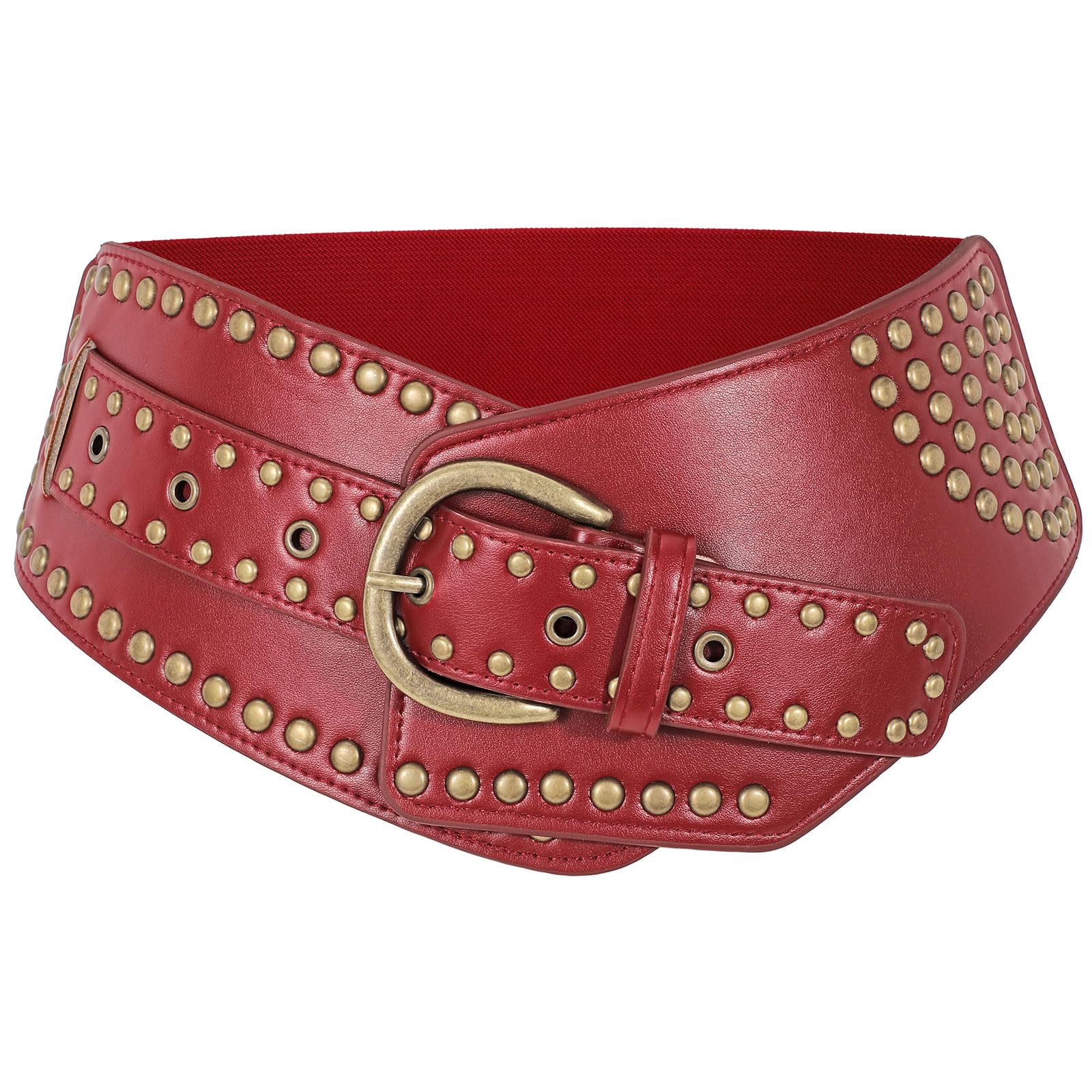 JASGOOD Women Vintage Wide Elastic Belt Studded Stretchy Waist Belt with Rivets Metal Buckle - JASGOOD OFFICIAL