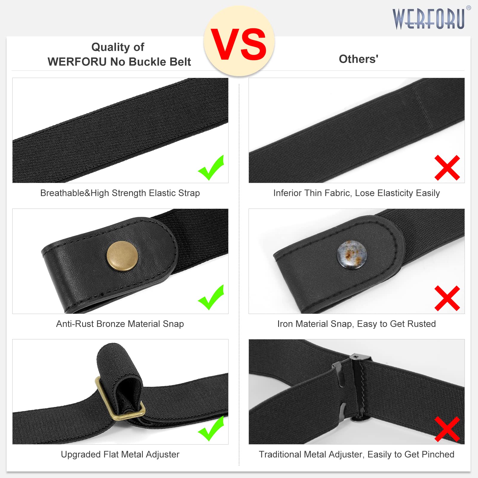 WERFORU No Buckle Stretch Belt for Women and Men Elastic Waist Belt up to 72 Inches for Jeans Pants - JASGOOD OFFICIAL