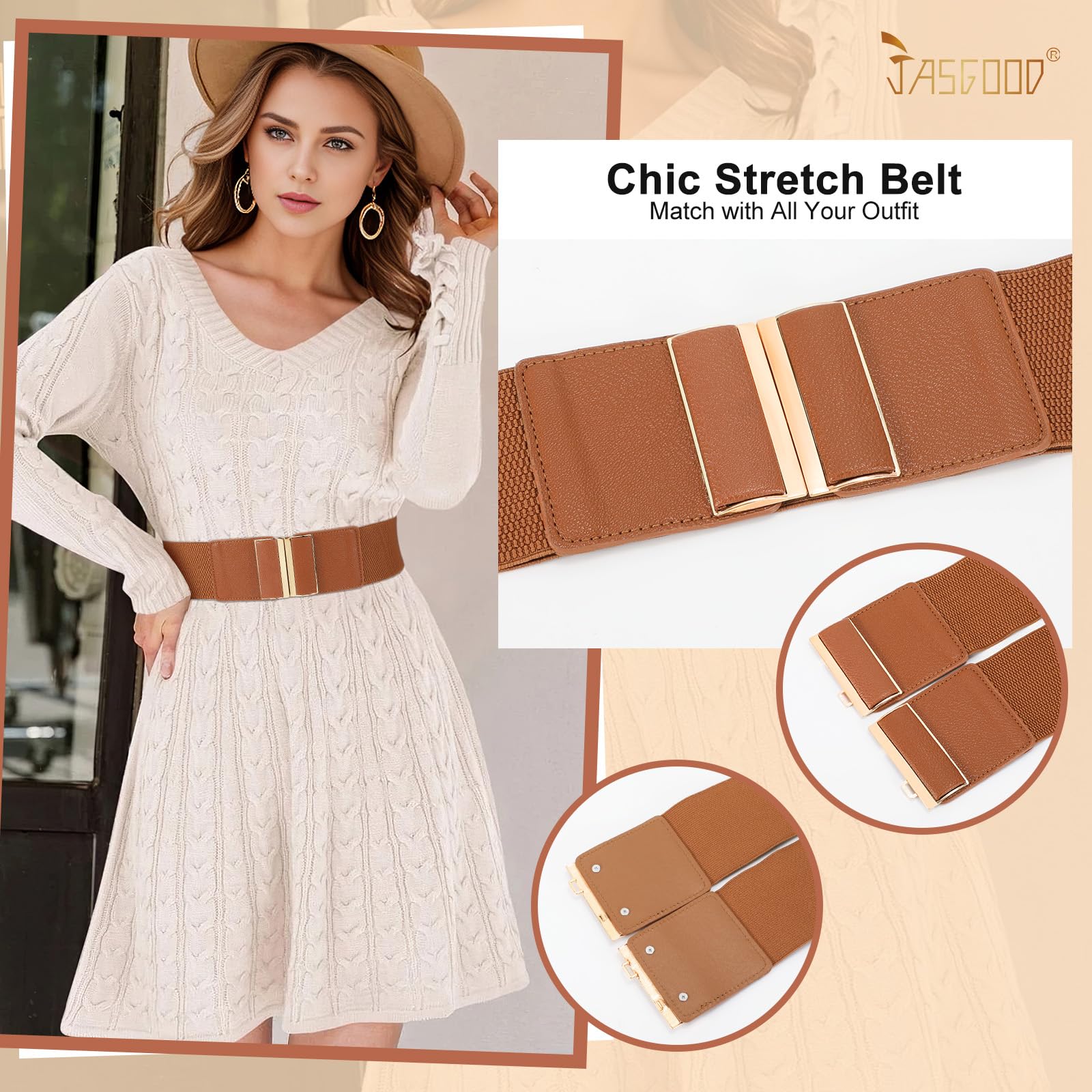 JASGOOD 4 Pack Wide Elastic Stretch Waist Belts for Women Dress Belt - JASGOOD OFFICIAL