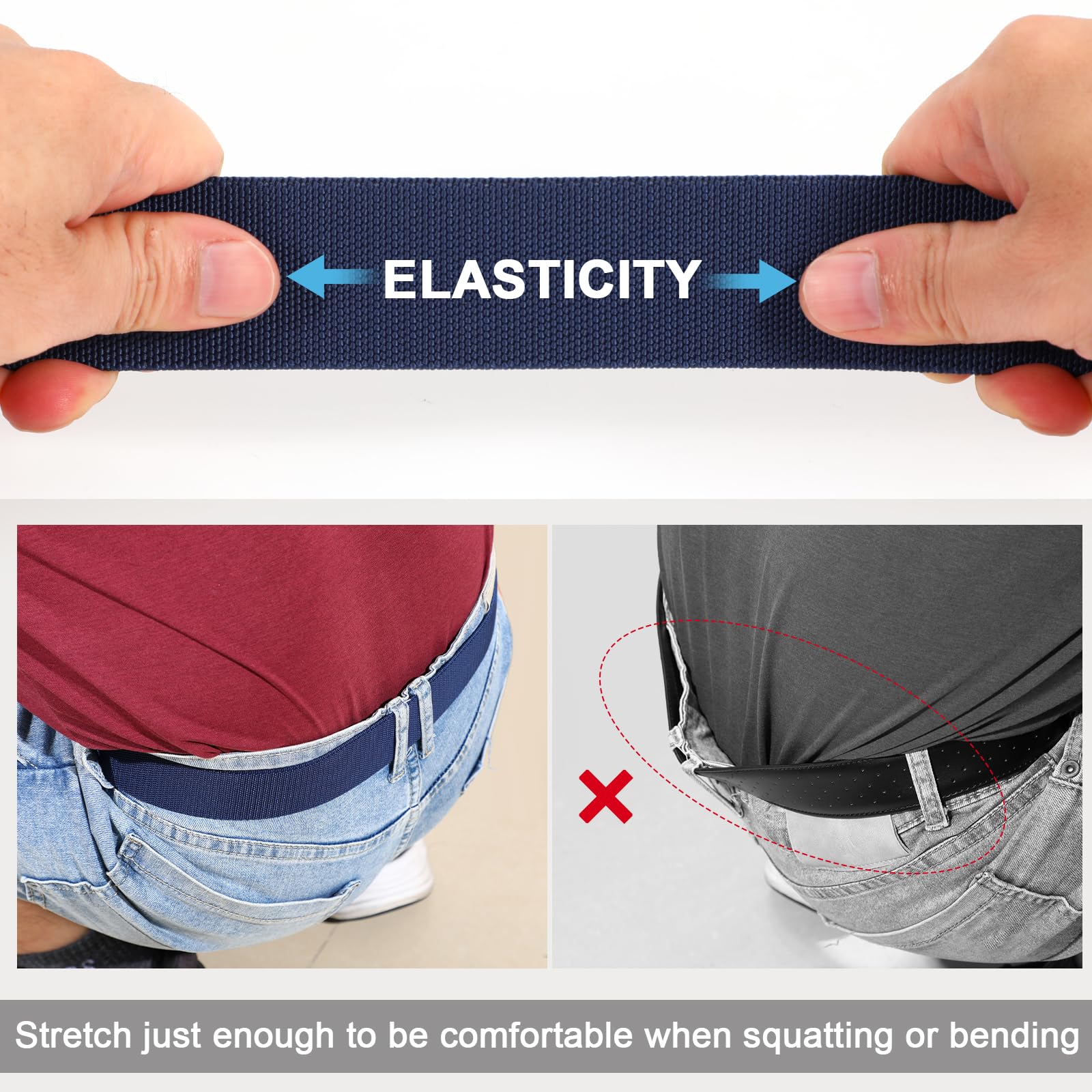 JASGOOD 2 Pack Stretch Web Belt for Men with Metal Buckle Outdoor Work Sports Hunting Hiking