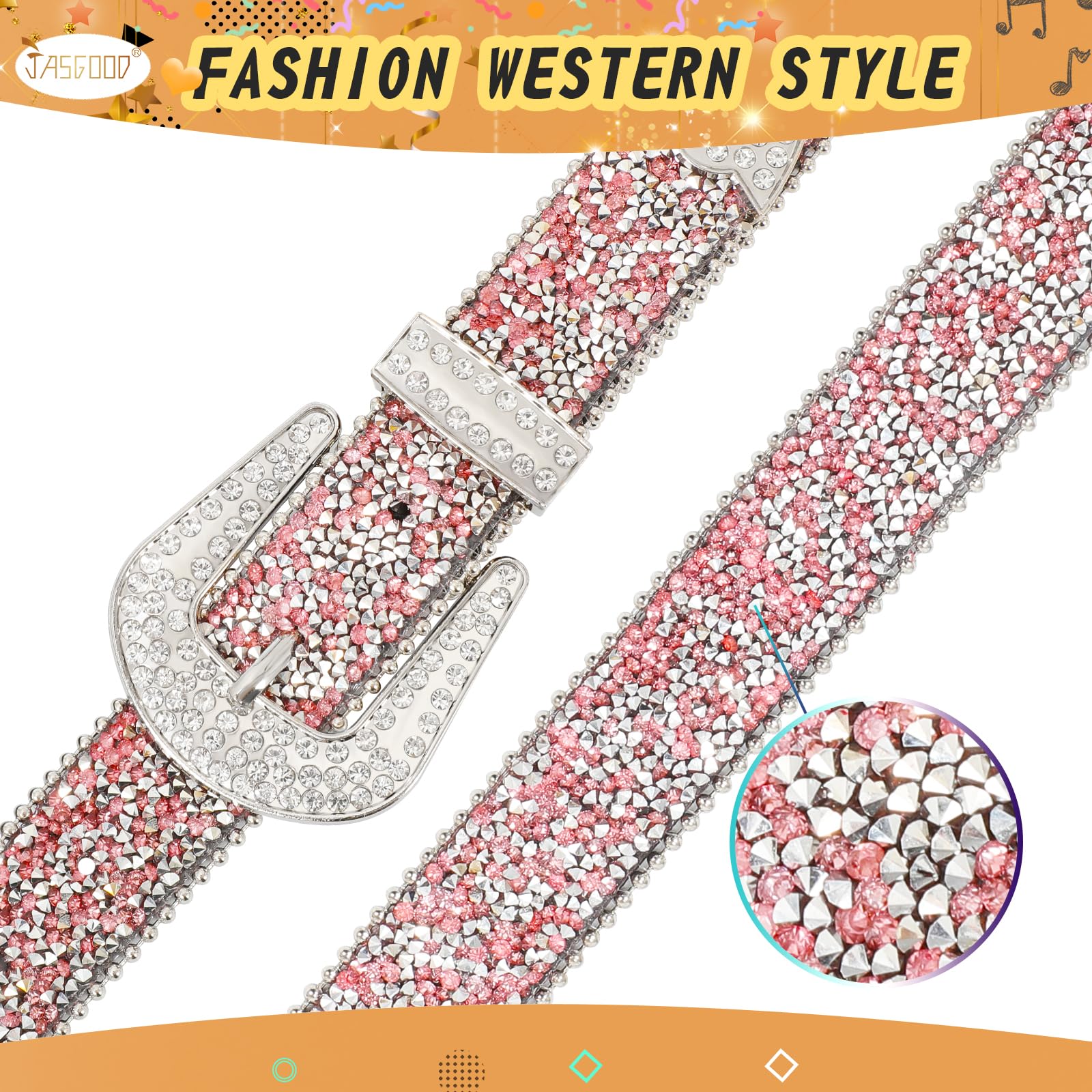 JASGOOD Kids Rhinestone Belt for Girls and Boys,Western Cowgirl Cowboy Bling Studded Leather Belt for Jeans Dress