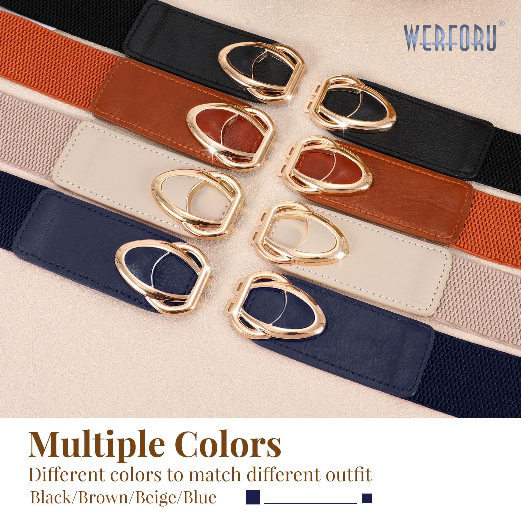 WERFORU Women Thin Elastic Belts,Skinny Stretch Vintage Fashion Waistband for Dress with Gold Buckle 4 Pack