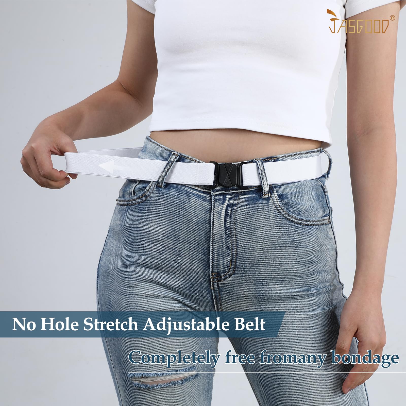 JASGOOD Women No Show Stretch Belt Flat Buckle Elastic Web Belt for Jeans Pants Dresses