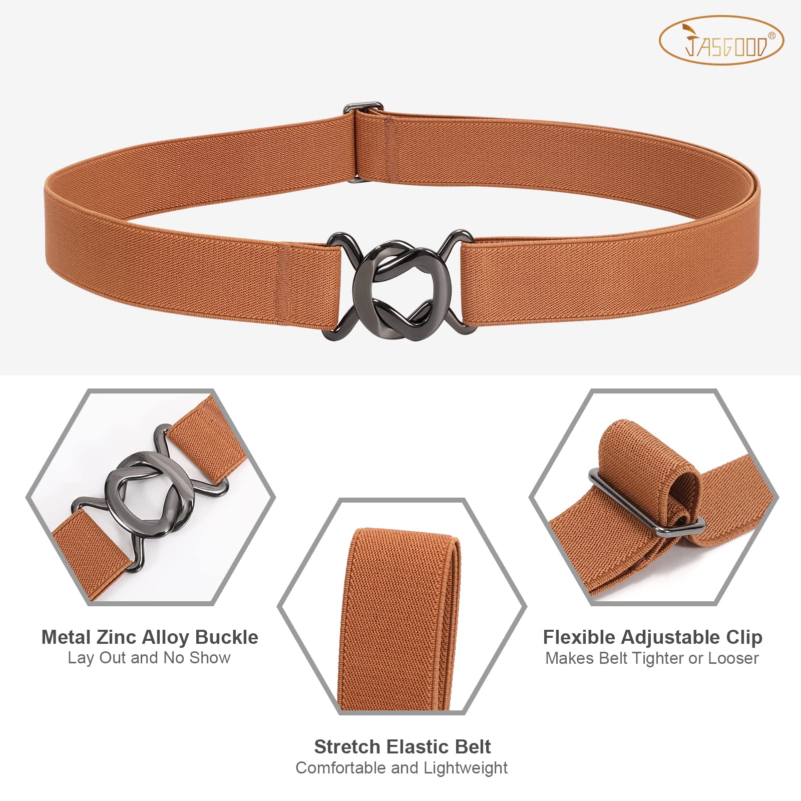 JASGOOD Women No Show Stretch Belt Adjustable Elastic Web Belt with Flat Buckle for Jeans Pants Casual Belts - JASGOOD OFFICIAL