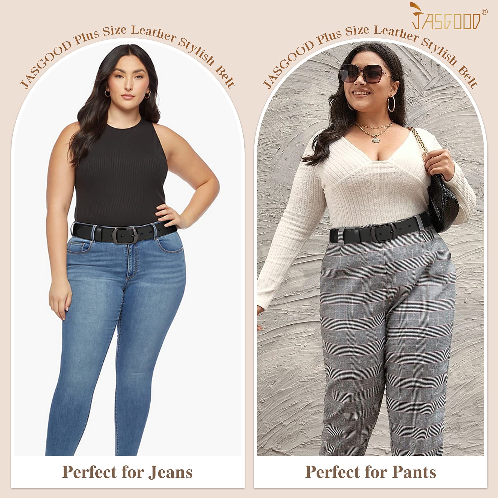 JASGOOD Plus Size Women Leather Belt Black Casual Waist Belt for Jeans Pants with Metal Pin Buckle - JASGOOD OFFICIAL