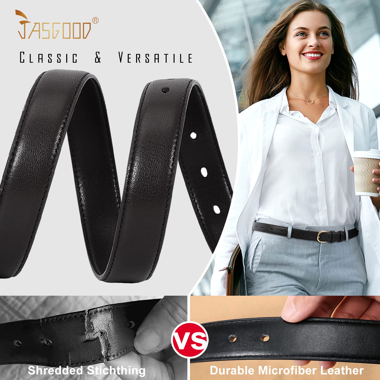JASGOOD Women Leather Belt Fashion Dress Belt with Gold Buckle for Ladies Jeans Pants
