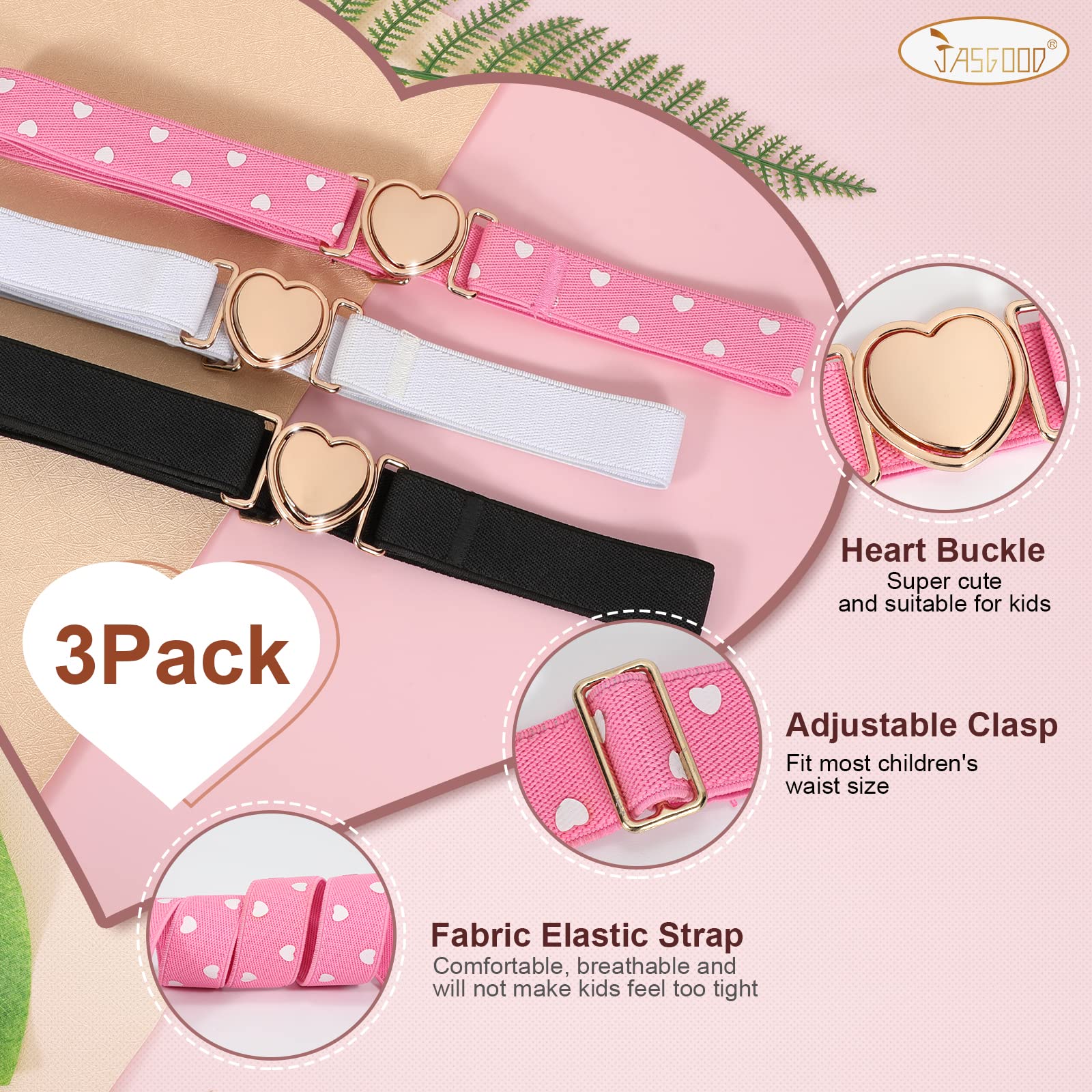 JASGOOD Elastic Belts for Toddler Kids Adjustable Boys Girls Teens Stretch Belts with Heart Buckle for Back to School - JASGOOD OFFICIAL