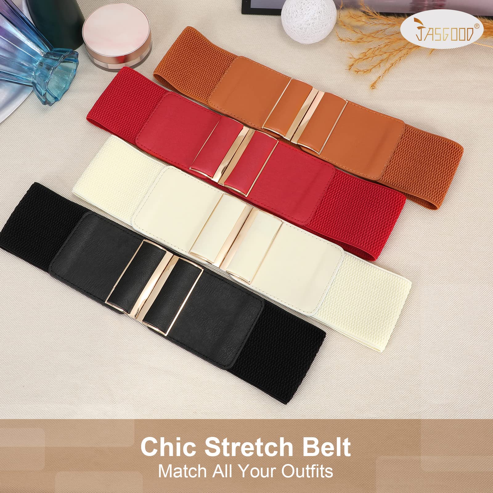 JASGOOD 4 Pack Wide Elastic Stretch Waist Belts for Women Dress Belt - JASGOOD OFFICIAL