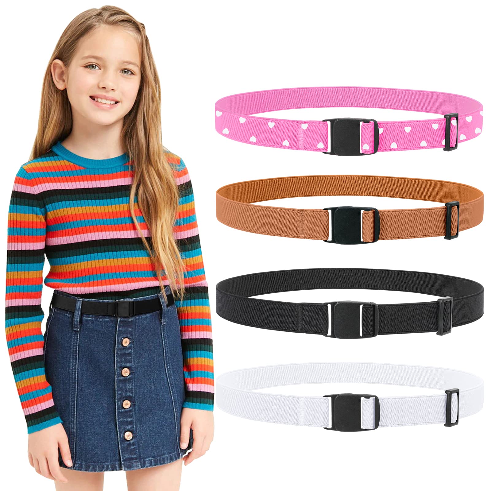 JASGOOD Kids Nickel Free Belts,Adjustable Elastic Belts for Pants Children,Stretch Belts for Boys Girls and Toddlers