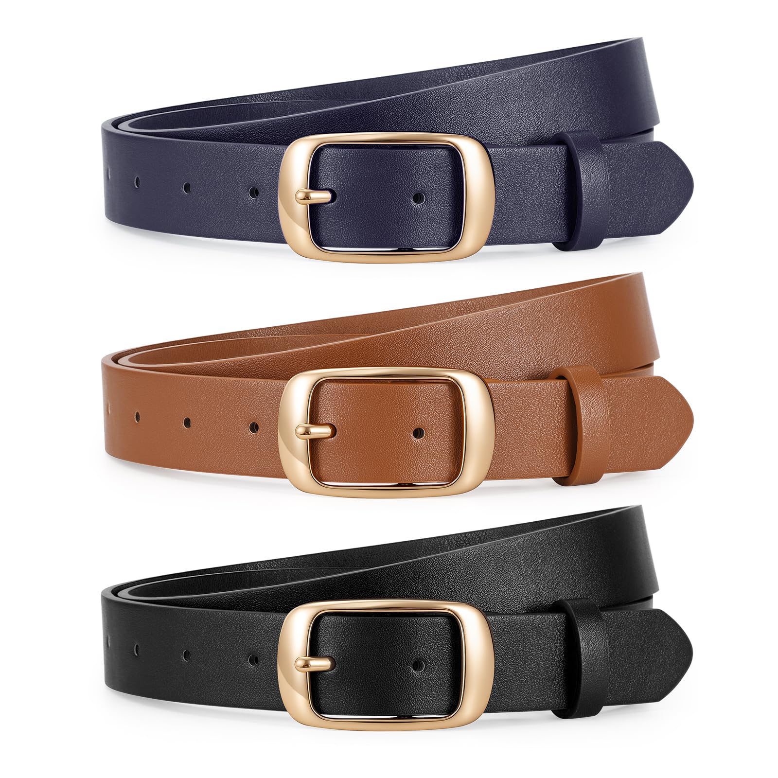 JASGOOD 3 PACK Women Belts for Jeans Pants Fashion Ladies Leather Waist Belt with Gold Buckle - JASGOOD OFFICIAL