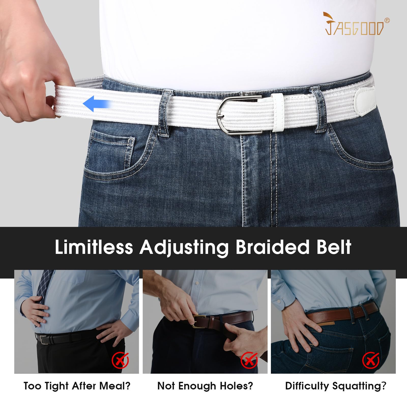 JASGOOD Elastic Braided Stretch Belt Women Golf Casual Fabric Woven Belt 1 3/8" Adjustable Work