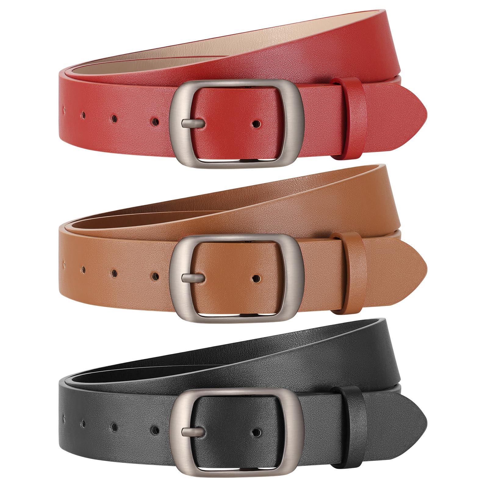 JASGOOD 3 PACK Women Belts for Jeans Pants Fashion Ladies Leather Waist Belt with Gold Buckle - JASGOOD OFFICIAL
