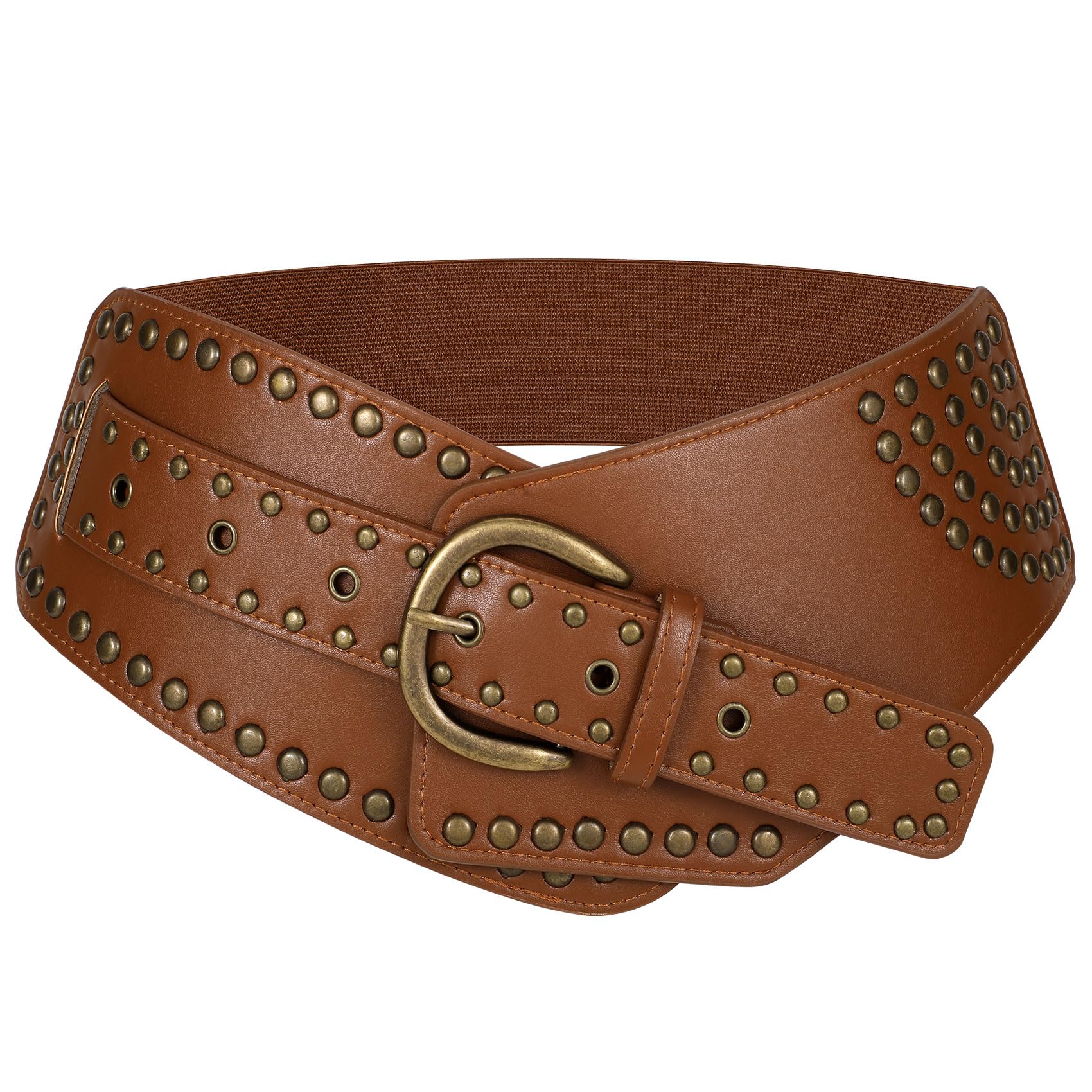 JASGOOD Women Vintage Wide Elastic Belt Studded Stretchy Waist Belt with Rivets Metal Buckle - JASGOOD OFFICIAL