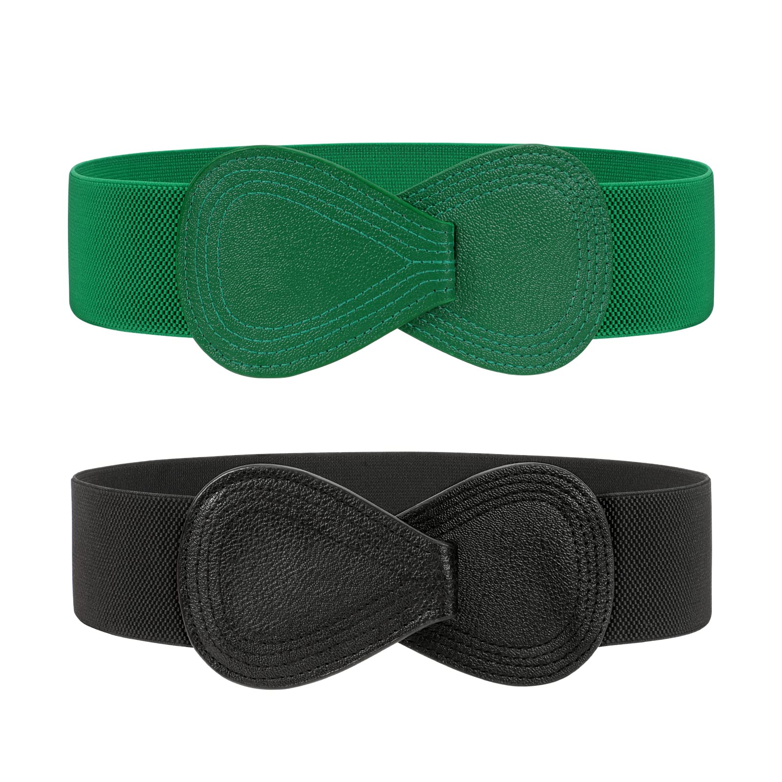 JASGOOD 2 Pack Women Stretchy Belts for Dress Vintage Wide Elastic Waist Belts