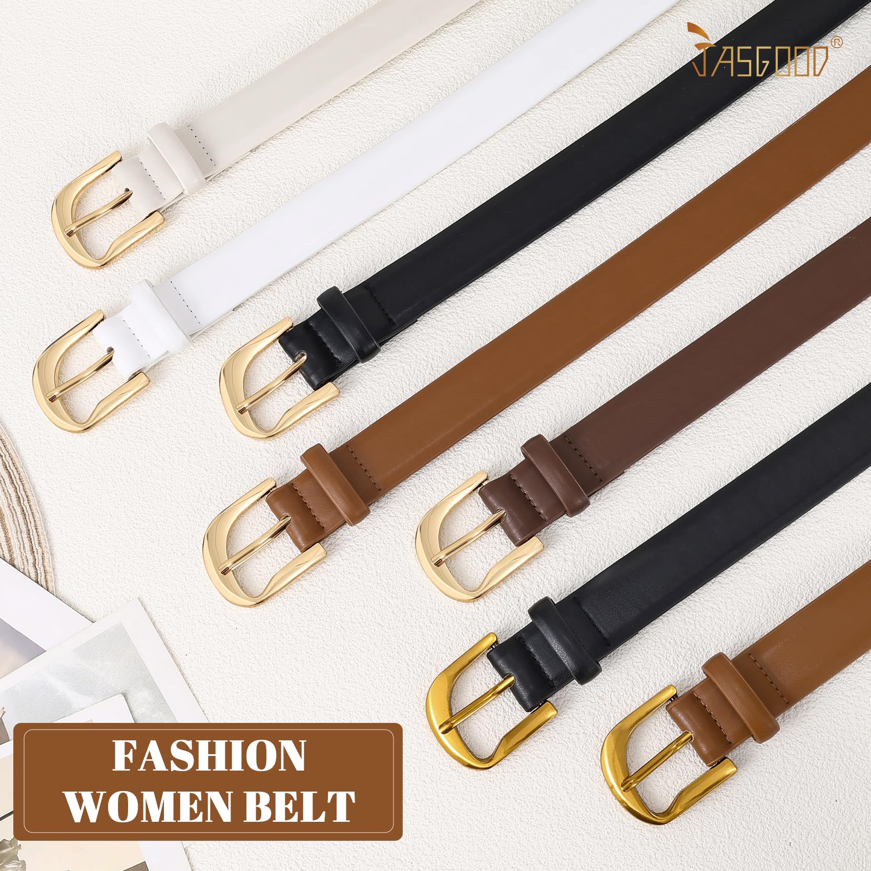 JASGOOD Women Leather Belts Plus Size Faux Leather Belt for Jeans Pants Fashion Ladies Waist Belt with Gold Buckle