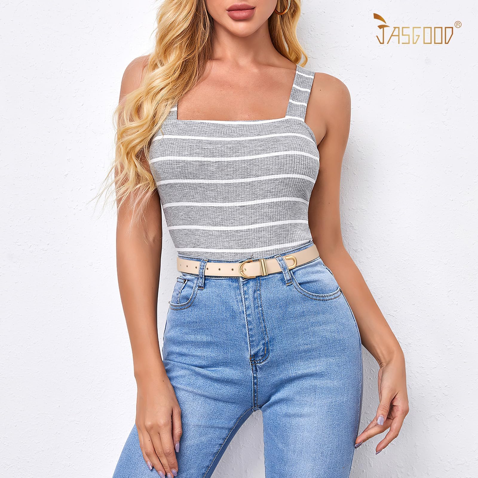 JASGOOD Women Leather Belt for Jeans Pants Fashion Gold Buckle Ladies Waist Belt