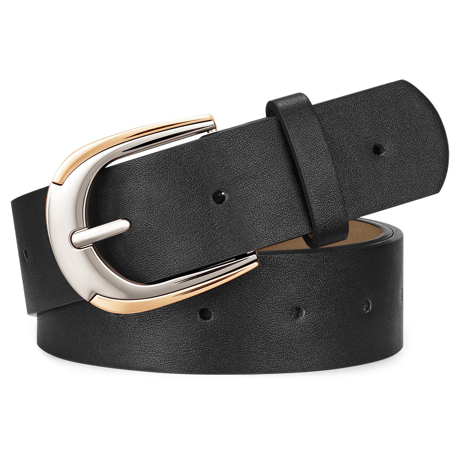 JASGOOD Leather Belts for Women Ladies Casual Belt for Jeans Pants Dresses with Gold and Silver Buckle