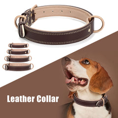 Super Soft Brown Leather Dog Collar With Strong Metal Buckle