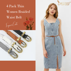 Women 4packs Skinny Woven Waist Belts For Jeans Pants Dress